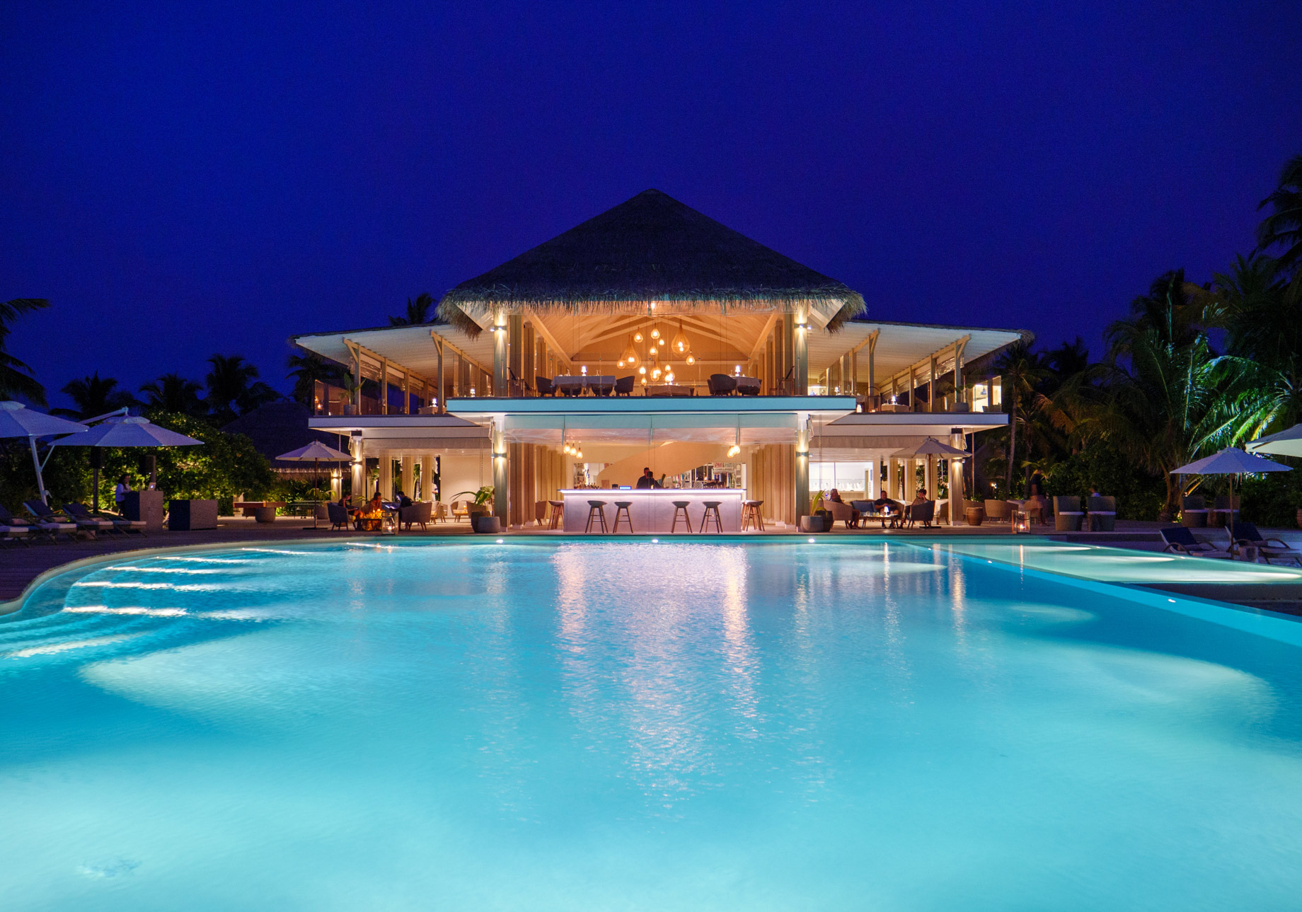 Baglioni Resort Maldives – Maagau Island, Rinbudhoo, Maldives – Gusto Restaurant and Pool View Sunset