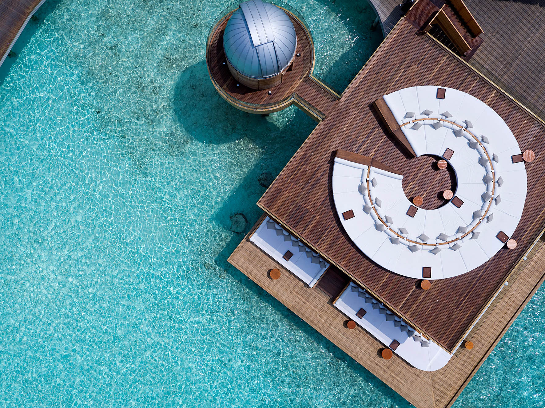 Anantara Kihavah Maldives Villas Resort – Baa Atoll, Maldives – SKY Over Water Observatory and Bar Deck Overhead Aerial View