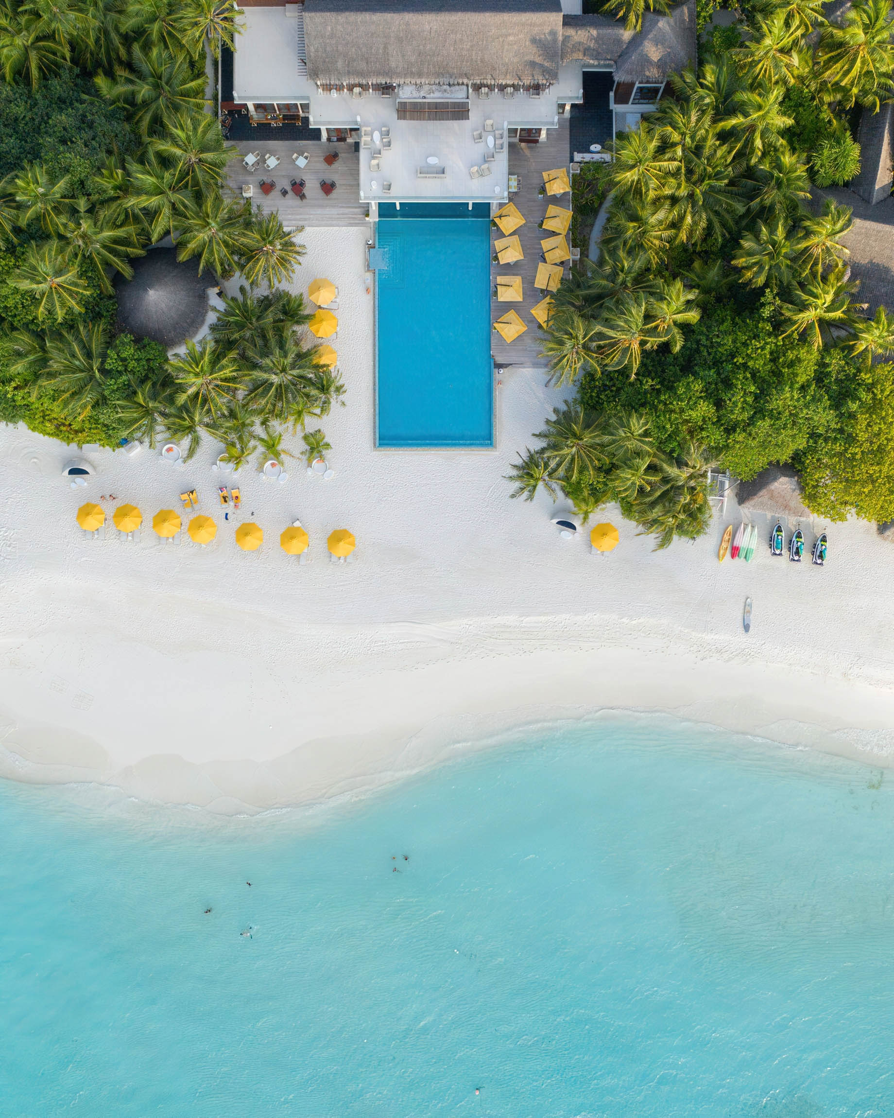Niyama Private Islands Maldives Resort – Dhaalu Atoll, Maldives – Dune Beach Club Overhead Aerial View