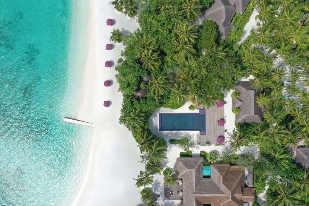 Naladhu Private Island Maldives Resort - South Male Atoll, Maldives - Resort Pool Overhead Aerial View