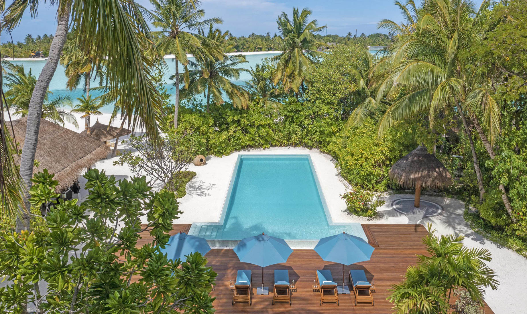 Naladhu Private Island Maldives Resort – South Male Atoll, Maldives – Resort Pool Aerial View