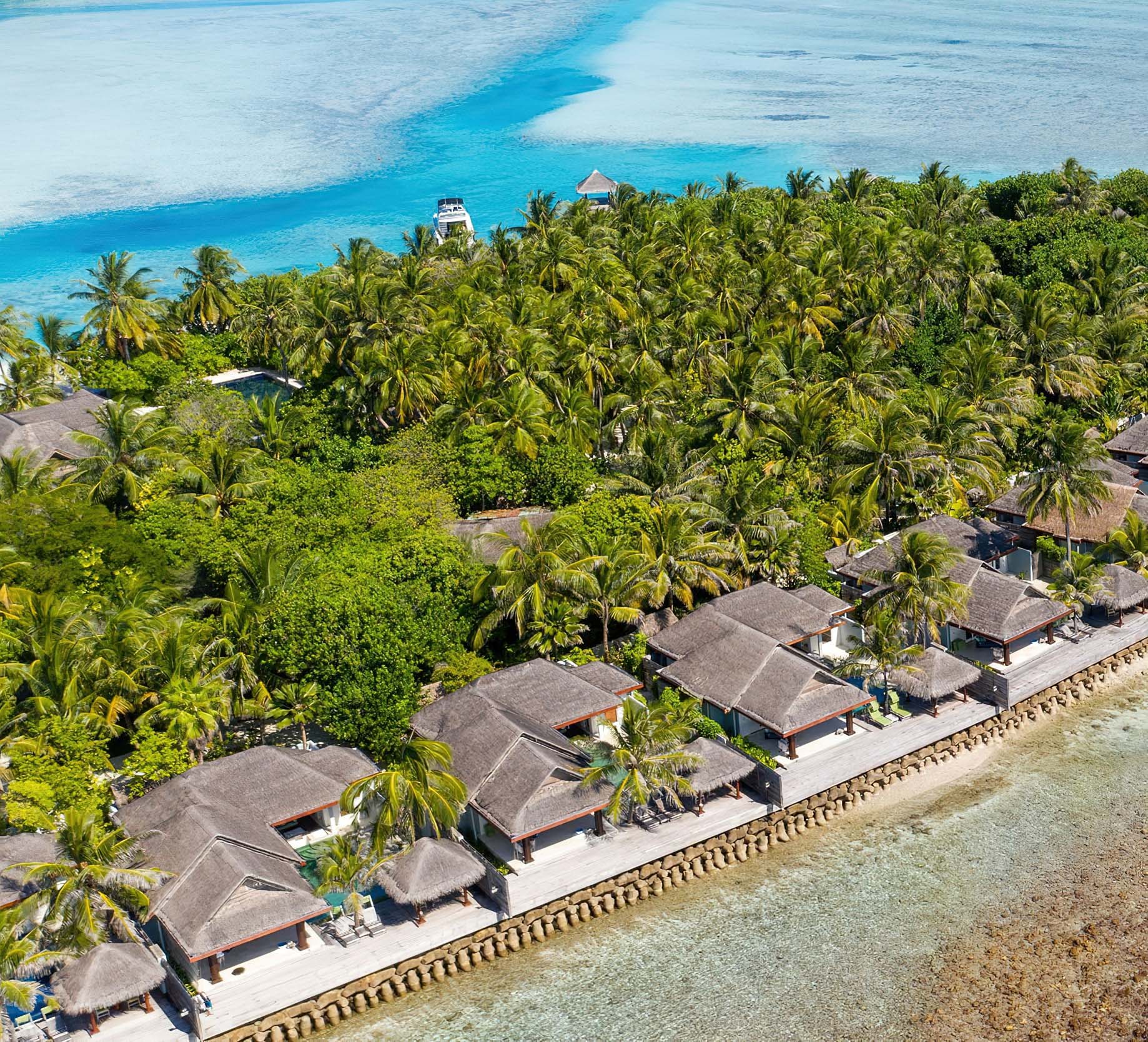 Naladhu Private Island Maldives Resort – South Male Atoll, Maldives – Ocean House with Pool and Private Beach Cabana Aerial View