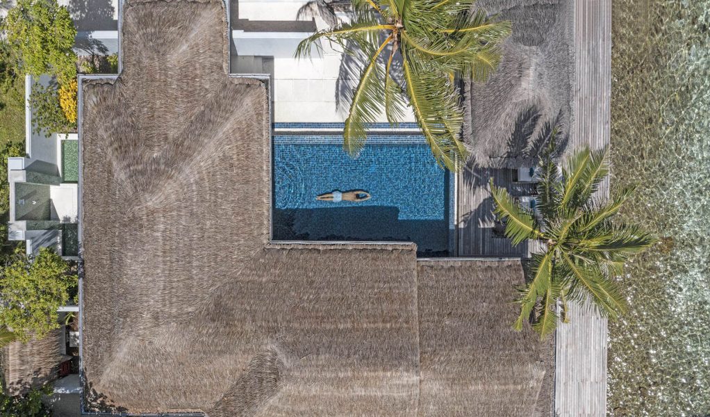 Naladhu Private Island Maldives Resort - South Male Atoll, Maldives - Ocean House with Pool and Private Beach Cabana Pool Overhead Aerial View