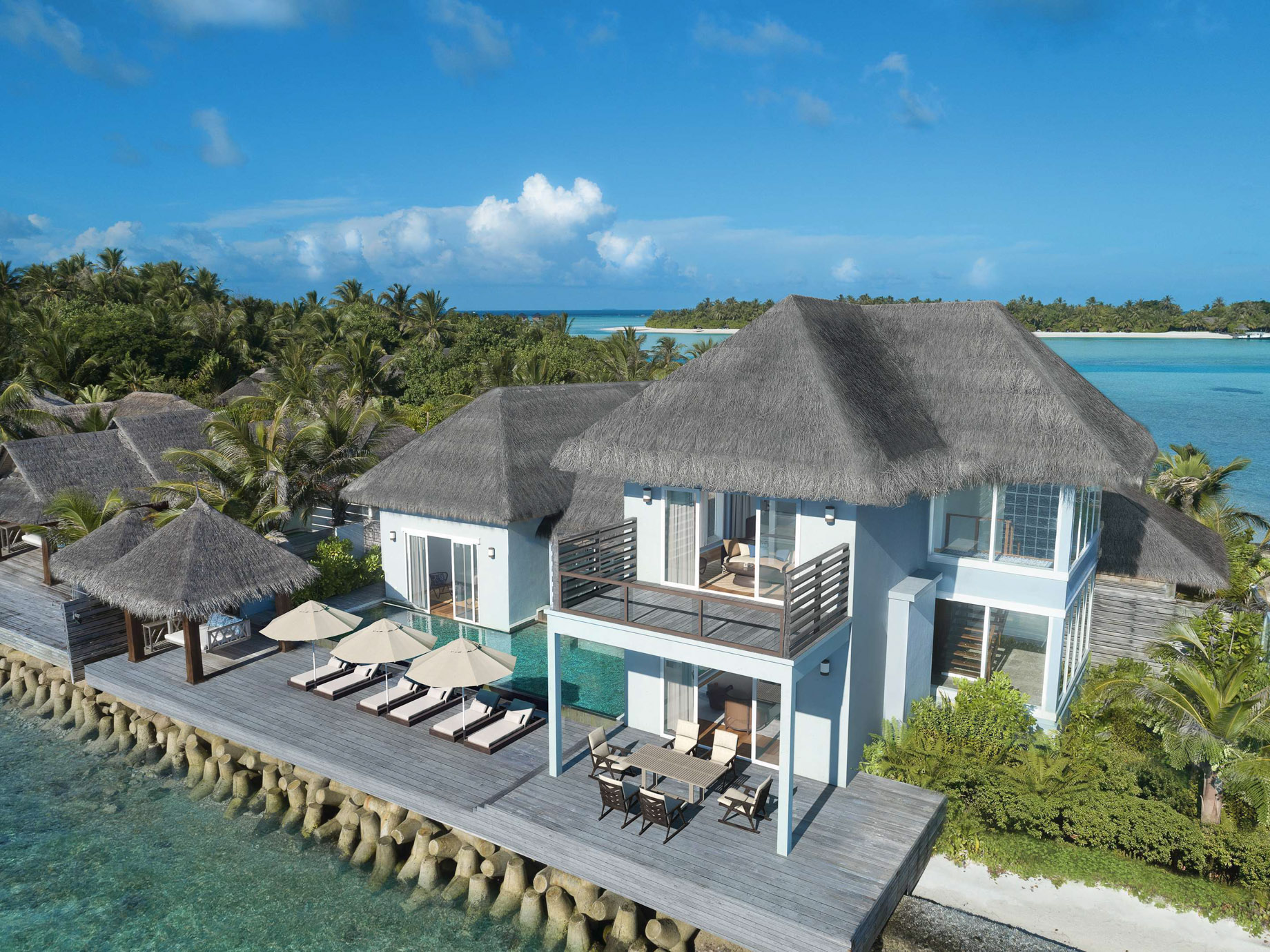 Naladhu Private Island Maldives Resort – South Male Atoll, Maldives – Two Bedroom Beach Pool Residence Aerial View