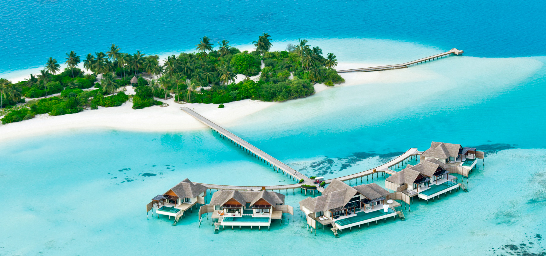 Niyama Private Islands Maldives Resort – Dhaalu Atoll, Maldives – The Crescent Overwater Pavilion Aerial View