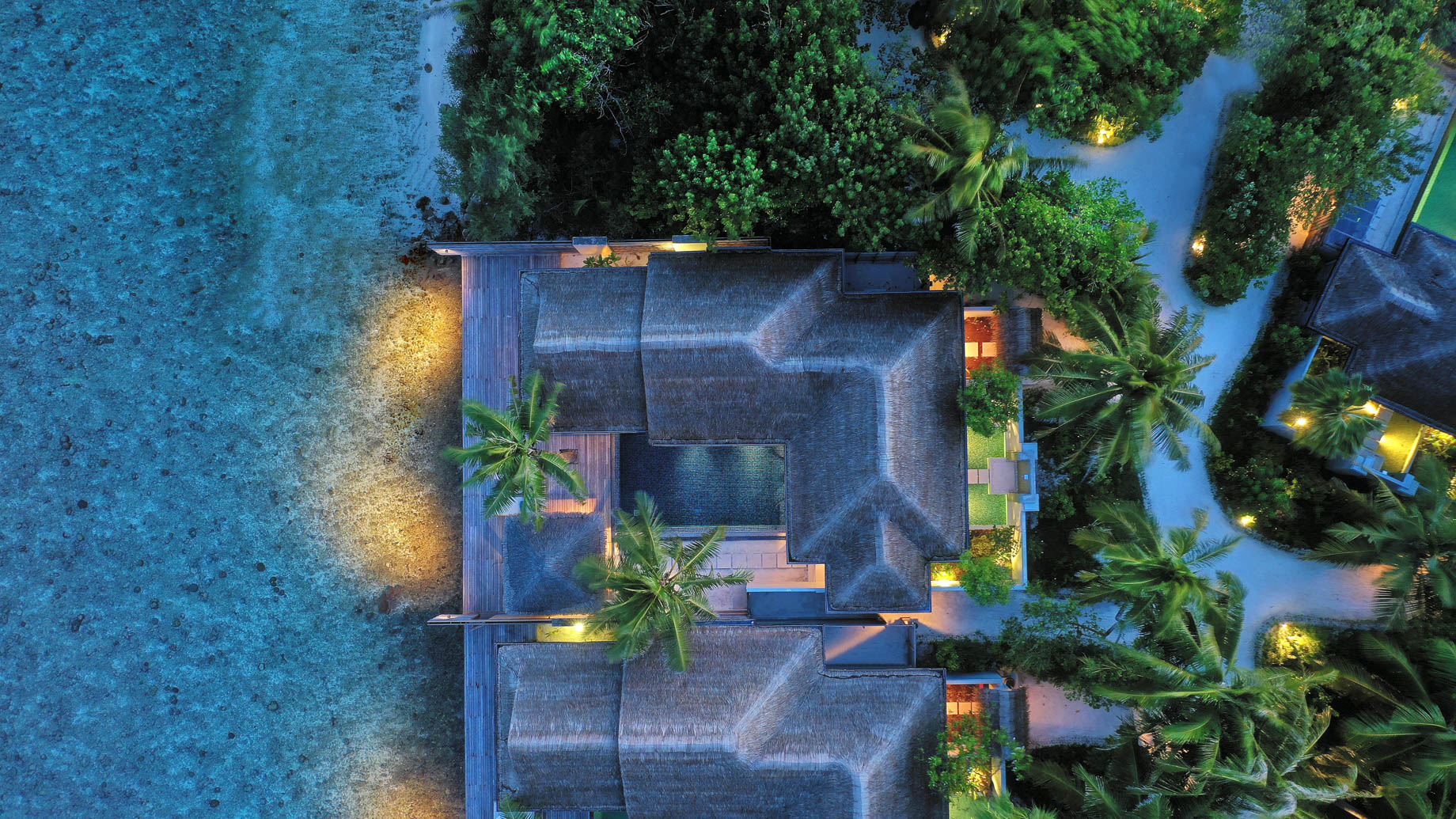 Naladhu Private Island Maldives Resort – South Male Atoll, Maldives – Two Bedroom Beach Pool Residence Overhead Aerial View