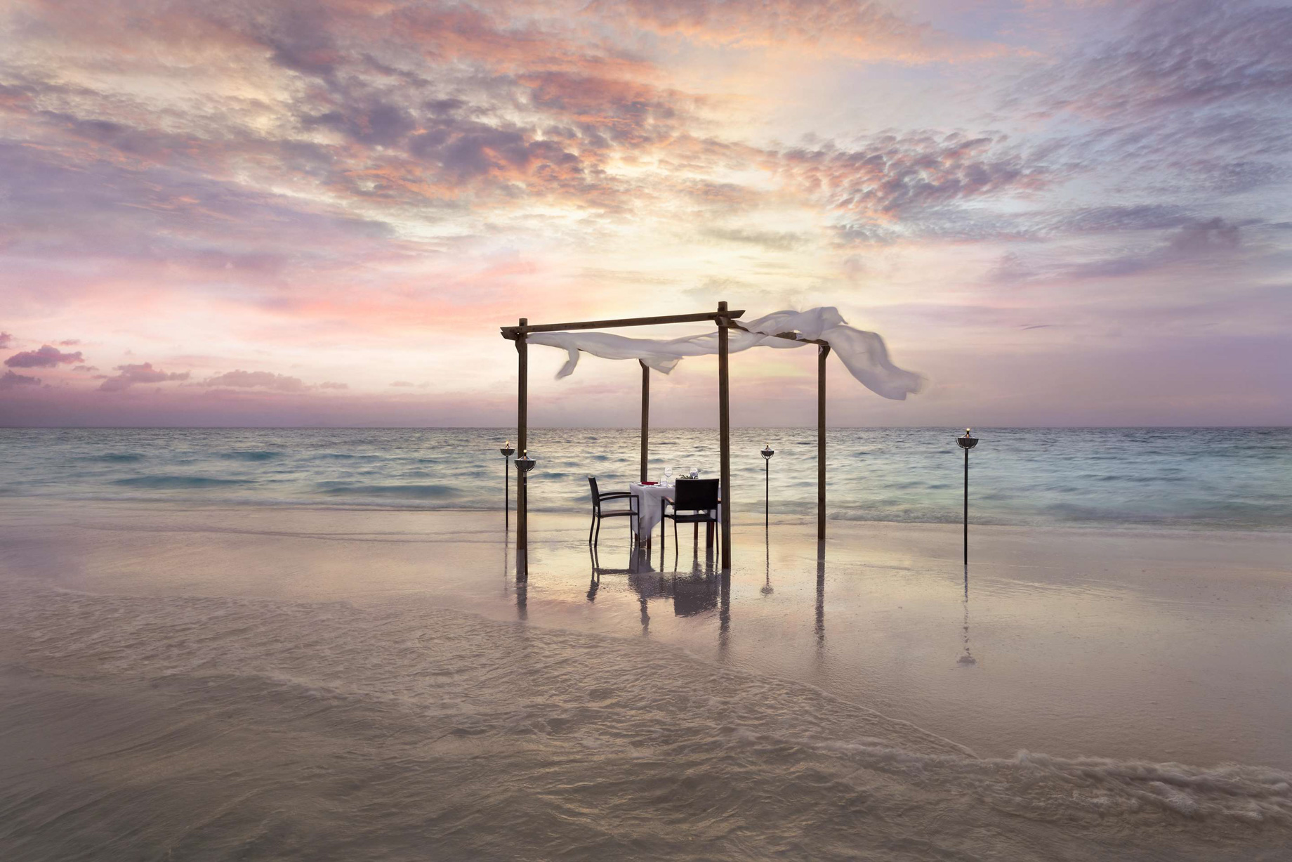 Naladhu Private Island Maldives Resort – South Male Atoll, Maldives – Private Beach Dining Sunset