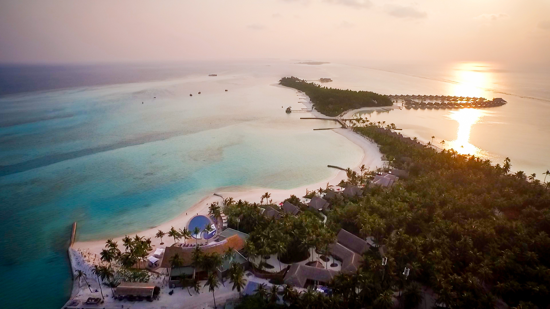 Niyama Private Islands Maldives Resort – Dhaalu Atoll, Maldives – Island Aerial View Sunset