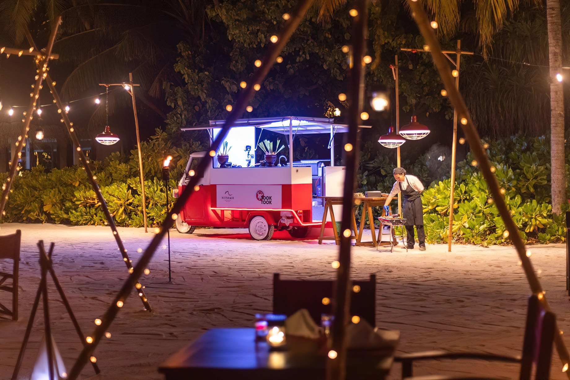 Niyama Private Islands Maldives Resort – Dhaalu Atoll, Maldives – Beach Dining Food Truck Night View