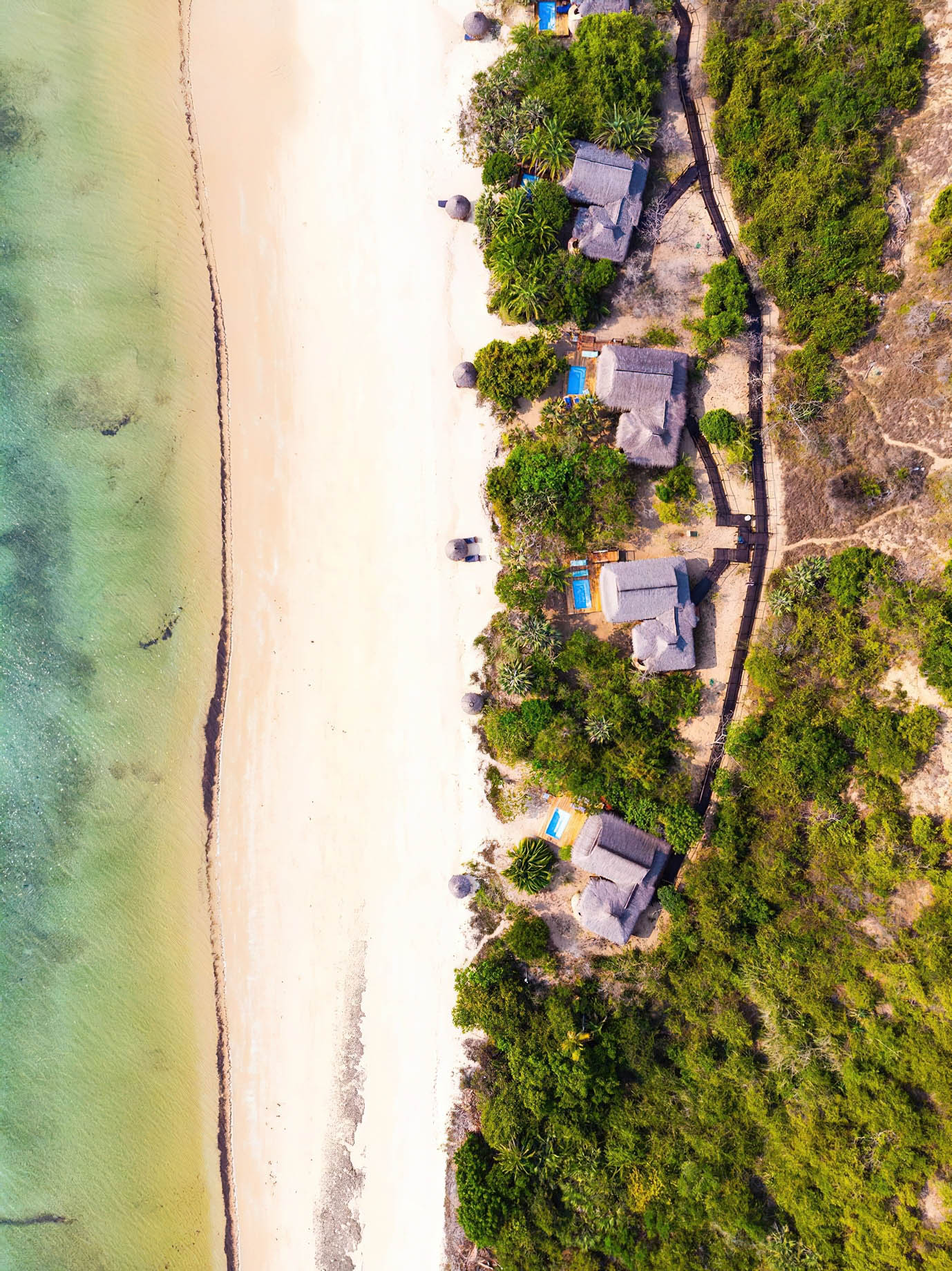Anantara Bazaruto Island Resort – Mozambique – Beach Villas Overhead Aerial View