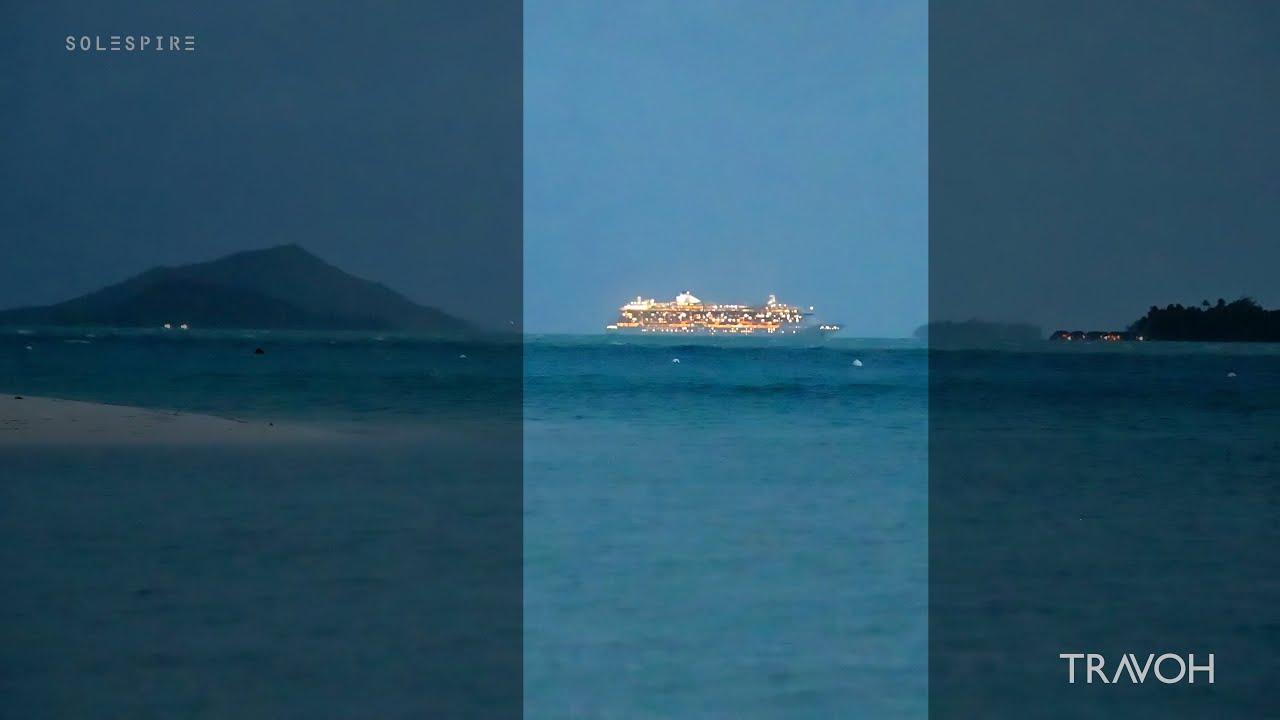 Cruise Ship - Lagoon Voyage by Night - Bora Bora, French Polynesia - Vertical 4K Travel