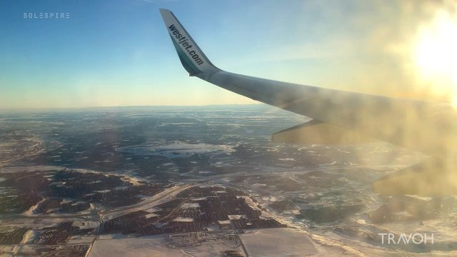 Flight Takeoff - Snowy Canadian Prairies - Calgary, Alberta, Canada - 4K Travel