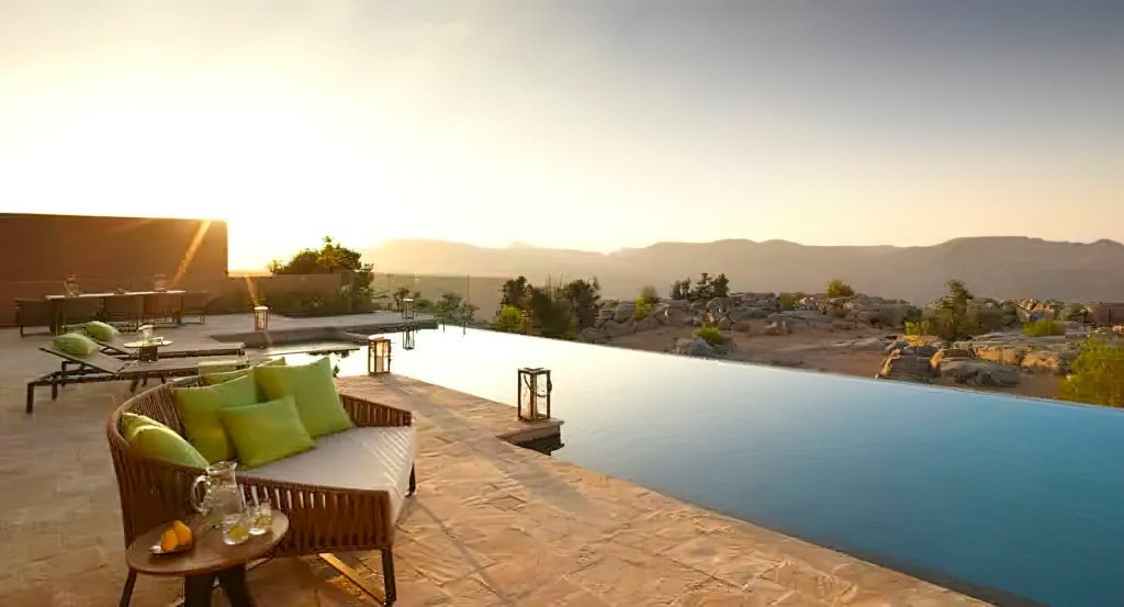 Anantara Al Jabal Al Akhdar Resort - Oman - Three Bedroom Royal Mountain Villa Pool Deck Sunset