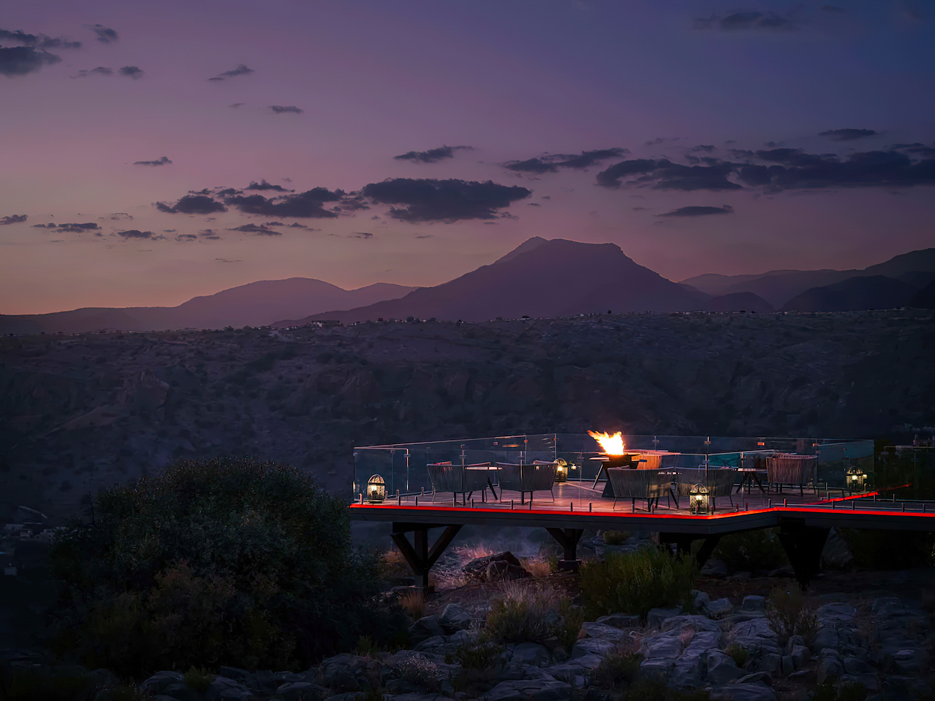 Anantara Al Jabal Al Akhdar Resort – Oman – Canyon Edge Deck Night View