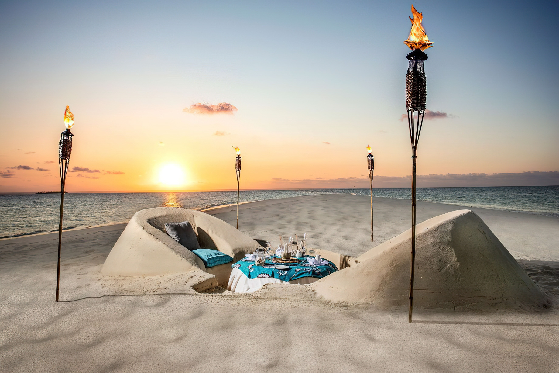 Anantara Medjumbe Island Resort – Mozambique – Beach Sand Chair Dining Sunset