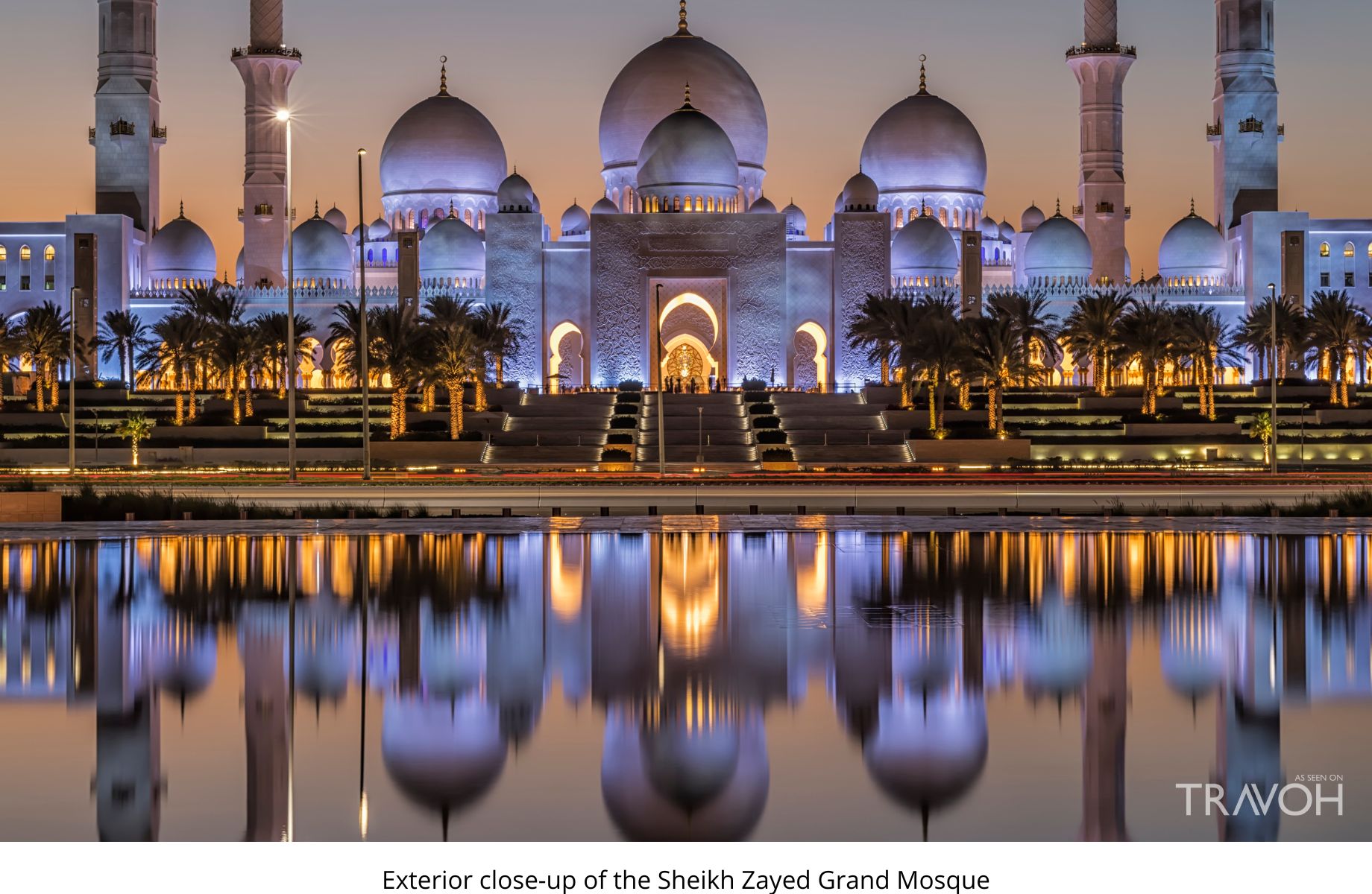 Exterior close-up of the Sheikh Zayed Grand Mosque