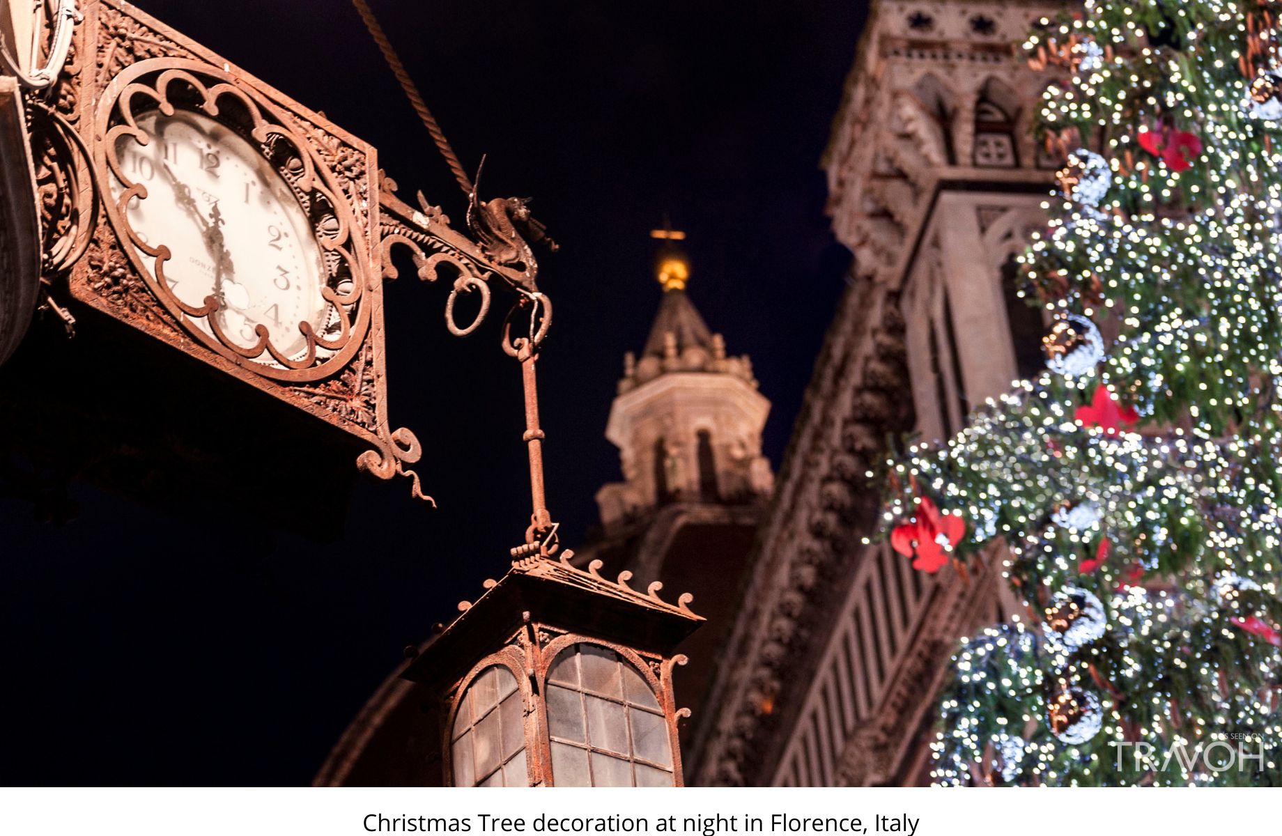 Christmas Tree decoration at night in Florence, Italy