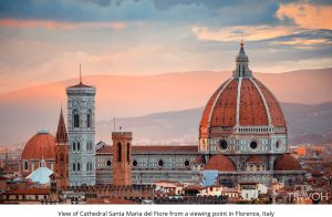 View of Cathedral Santa Maria del Fore from a viewing point in Florence, Italy
