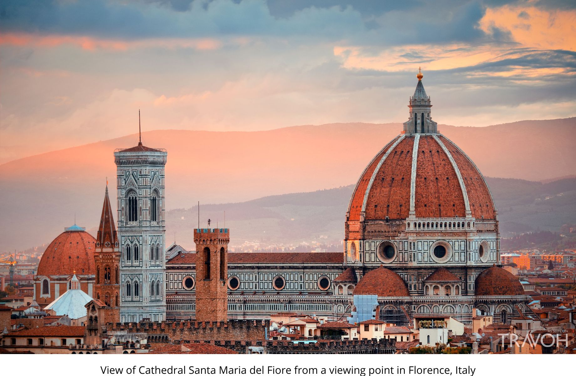 View of Cathedral Santa Maria del Fore from a viewing point in Florence, Italy