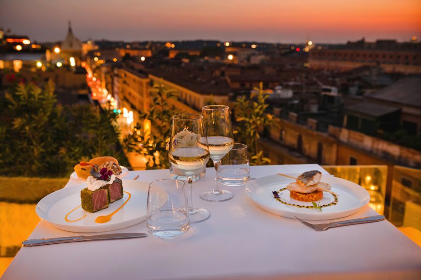 Anantara Palazzo Naiadi Rome Hotel - Rome, Italy - Rooftop Pool Bar & Restaurant Sunset Dining