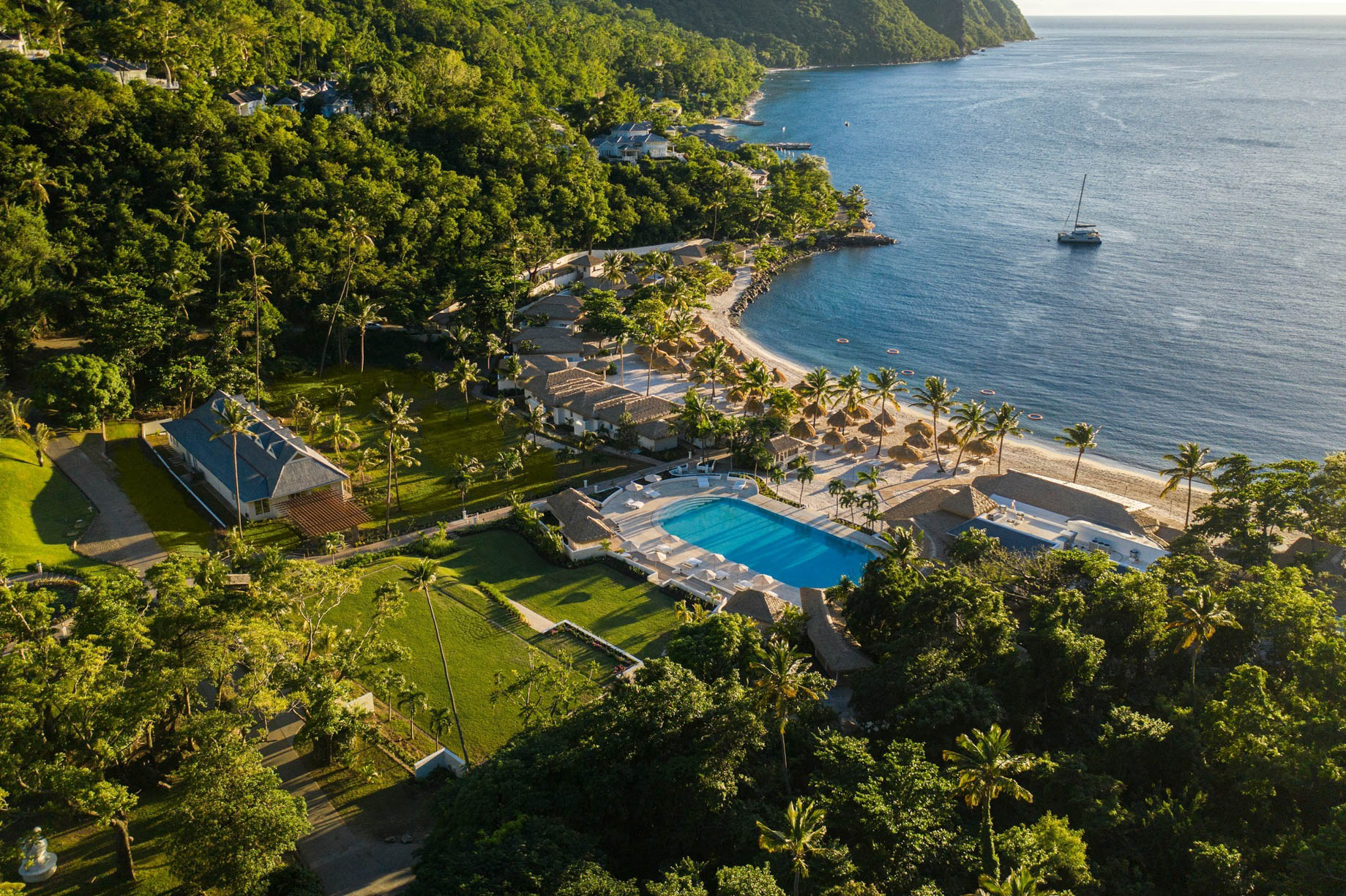 Sugar Beach, A Viceroy Resort – La Baie de Silence, Saint Lucia – Resort Pool and Beach Aerial View