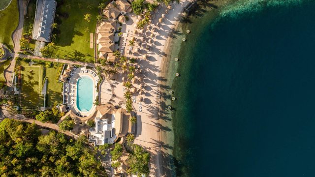 Sugar Beach, A Viceroy Resort - La Baie de Silence, Saint Lucia - Resort Pool and Beach Overhead Aerial View