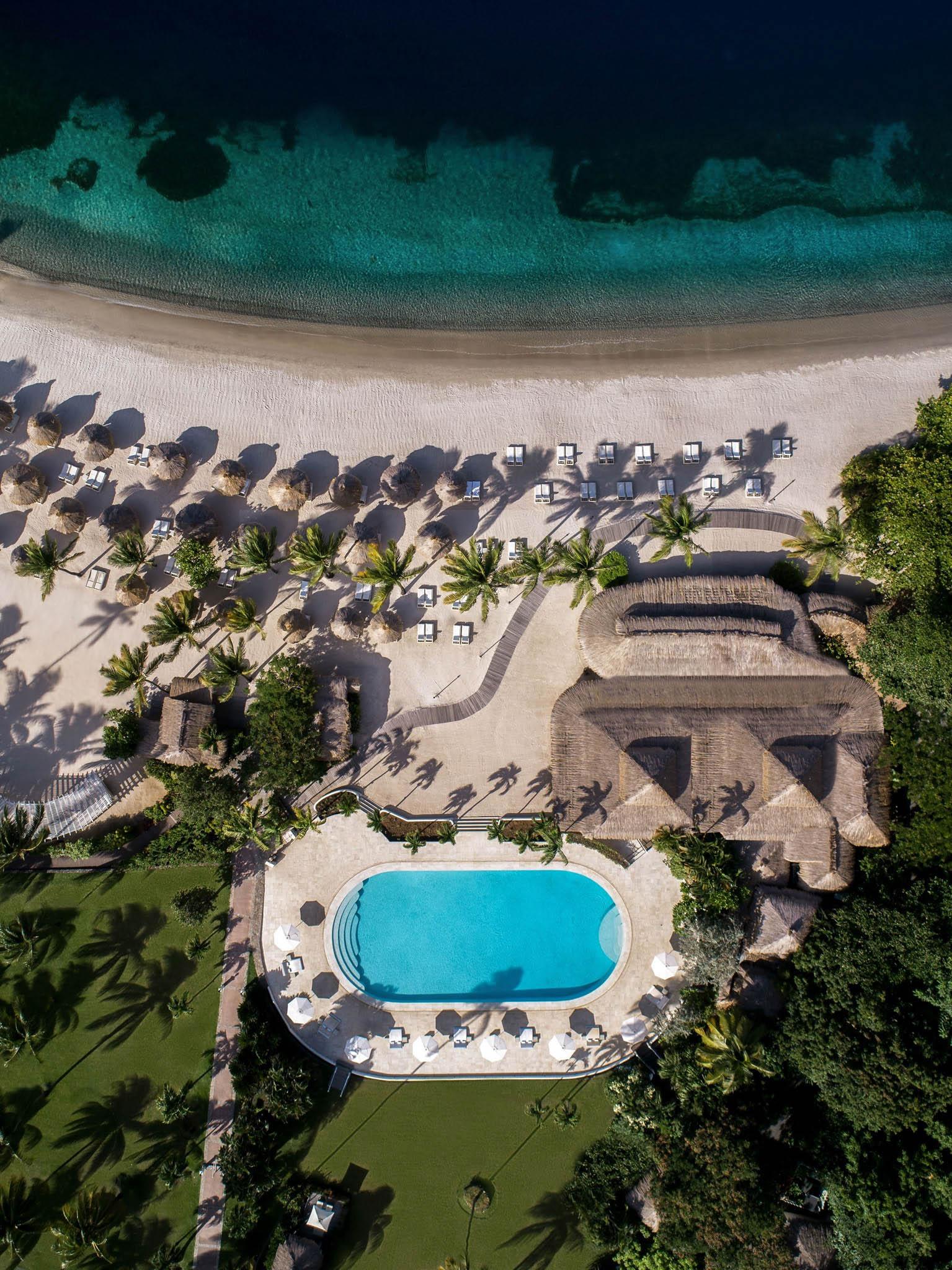Sugar Beach, A Viceroy Resort – La Baie de Silence, Saint Lucia – Resort Pool and Beach Overhead Aerial View