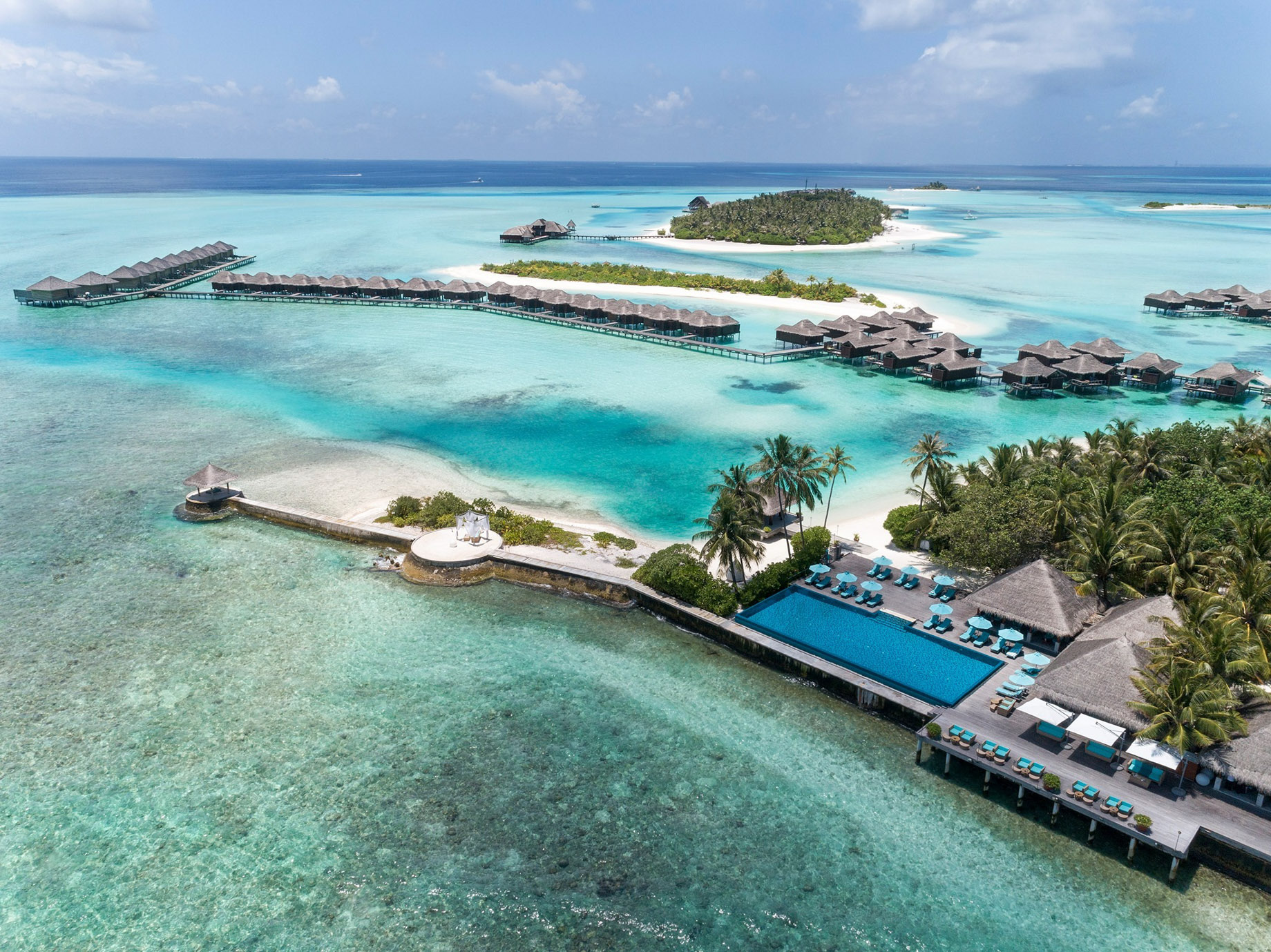 Anantara Veli Maldives Resort – South Male Atoll, Maldives – Resort Pool Aerial View