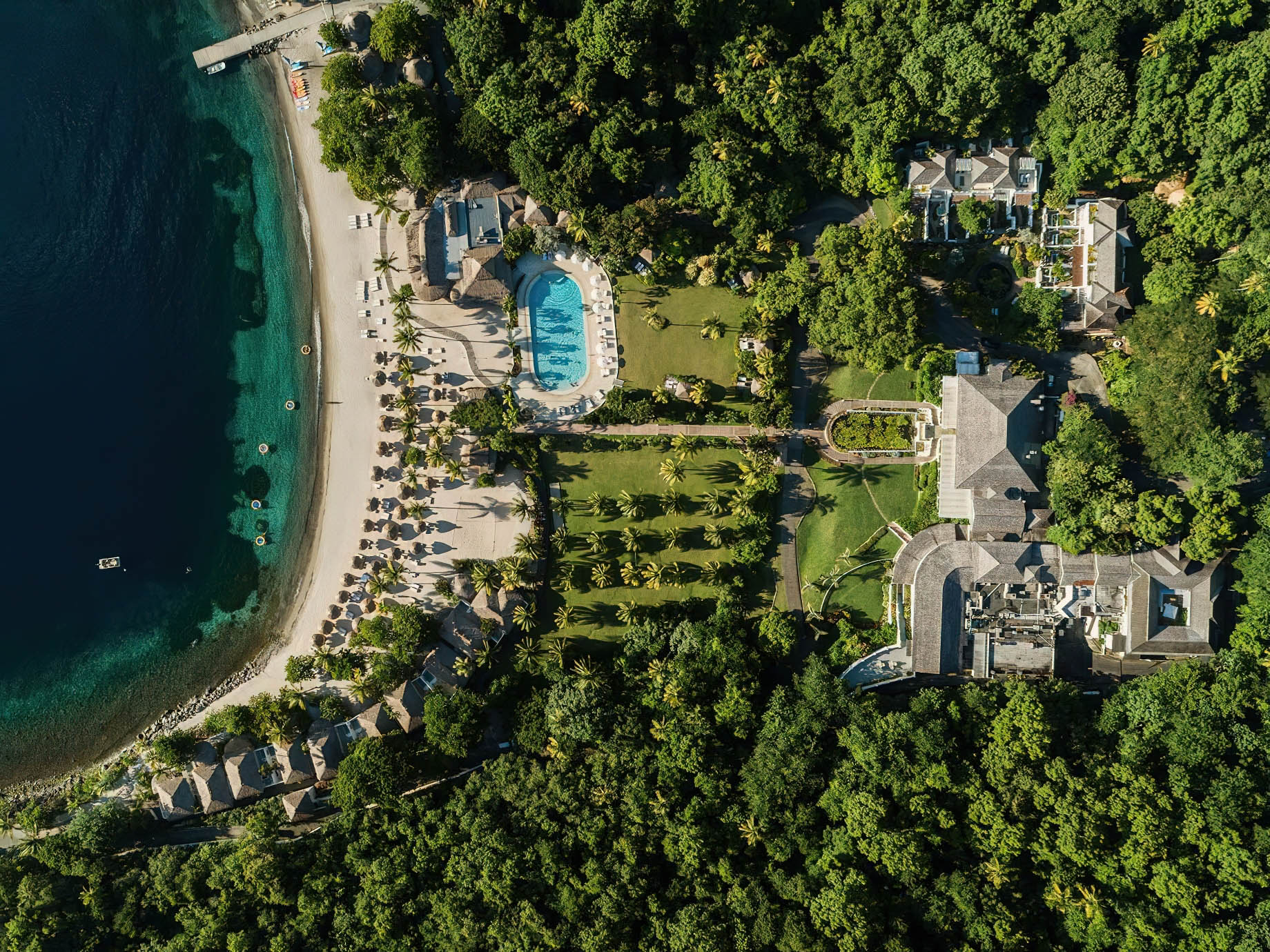 Sugar Beach, A Viceroy Resort – La Baie de Silence, Saint Lucia – Resort Overhead Aerial View