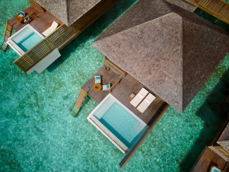 Anantara Veli Maldives Resort - South Male Atoll, Maldives - Over Water Pool Villa Overhead Aerial View
