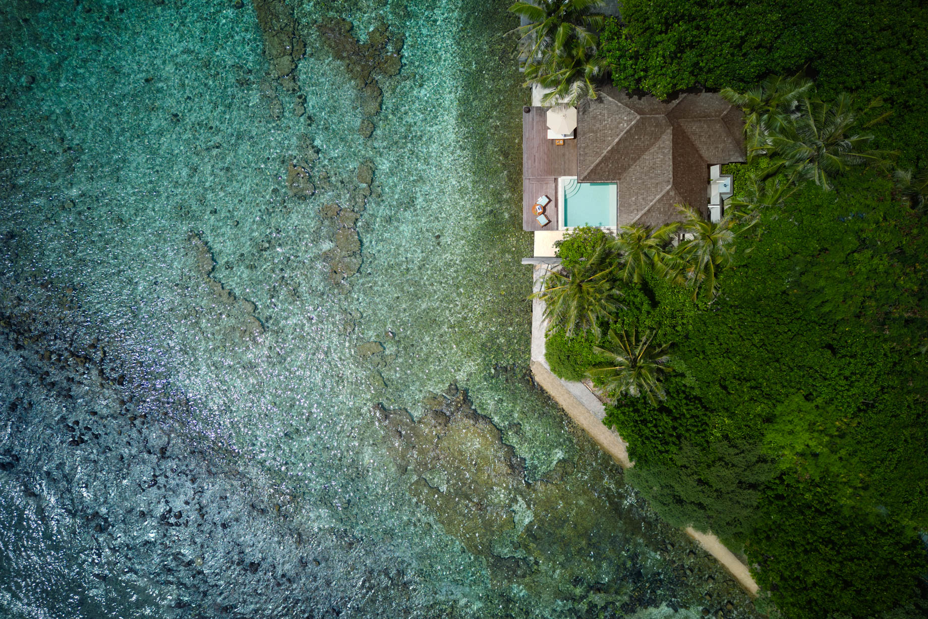 Anantara Veli Maldives Resort – South Male Atoll, Maldives – Ocean Pool Villa Overhead Aerial View