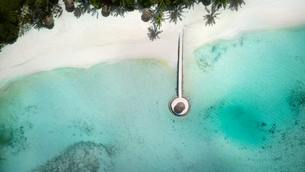 Anantara Veli Maldives Resort - South Male Atoll, Maldives - Private Beach Jetty Overhead Aerial View