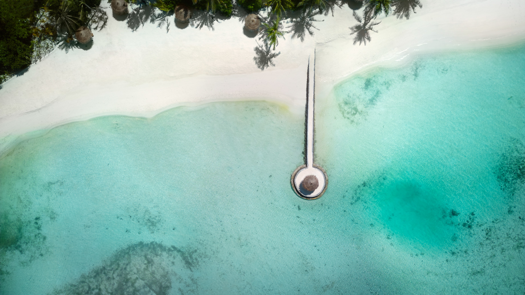 Anantara Veli Maldives Resort – South Male Atoll, Maldives – Private Beach Jetty Overhead Aerial View