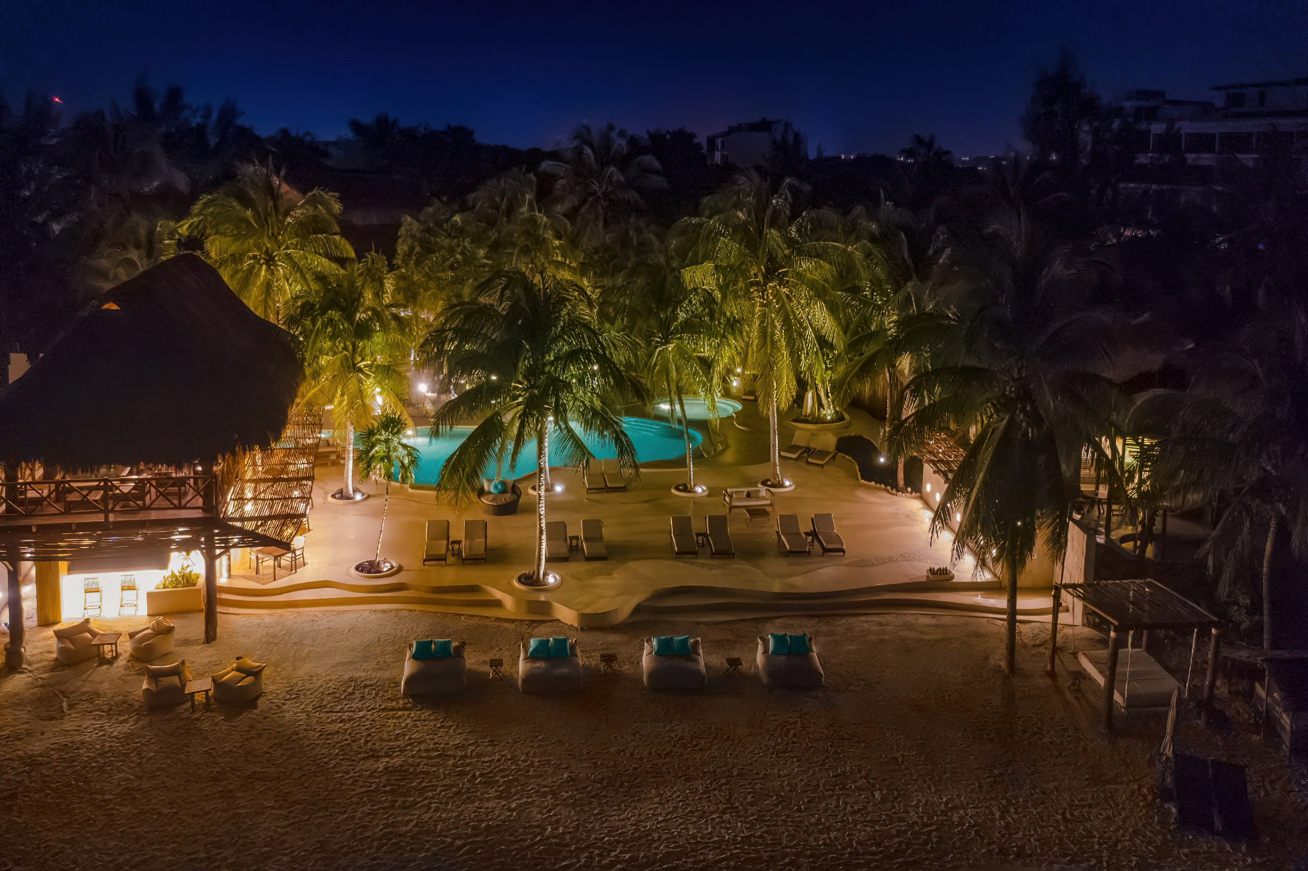Viceroy Riviera Maya Resort – Playa del Carmen, Mexico – Pool Deck Aerial Night View