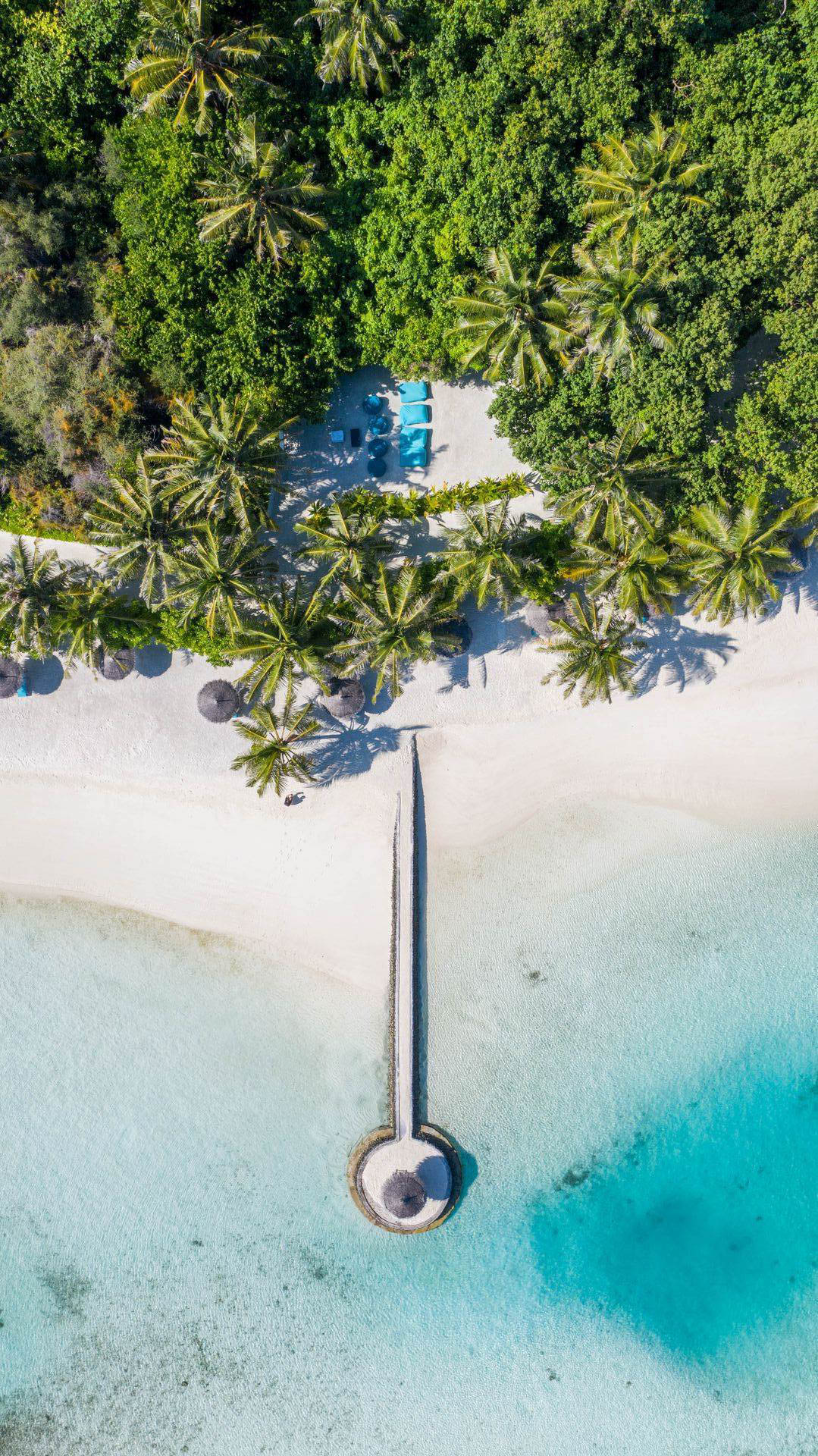 Anantara Veli Maldives Resort – South Male Atoll, Maldives – Private Beach Jetty Overhead Aerial View