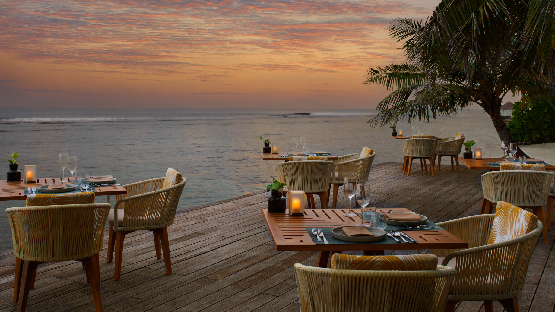 Anantara Veli Maldives Resort – South Male Atoll, Maldives – Cumin Restaurant Oceanfront Deck Sunset Dining