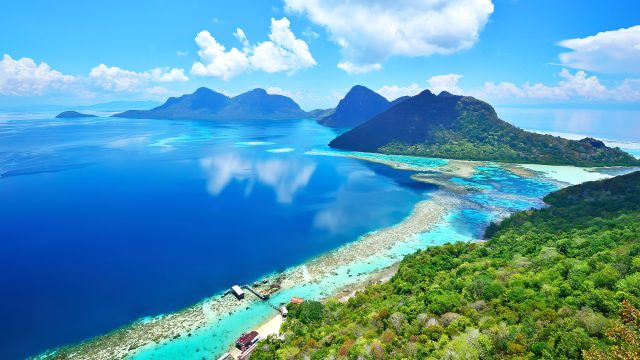 Aerial View of The Tropical Island of Bohey Dulang Near Siapdan Island, Sabah Borneo, Malaysia