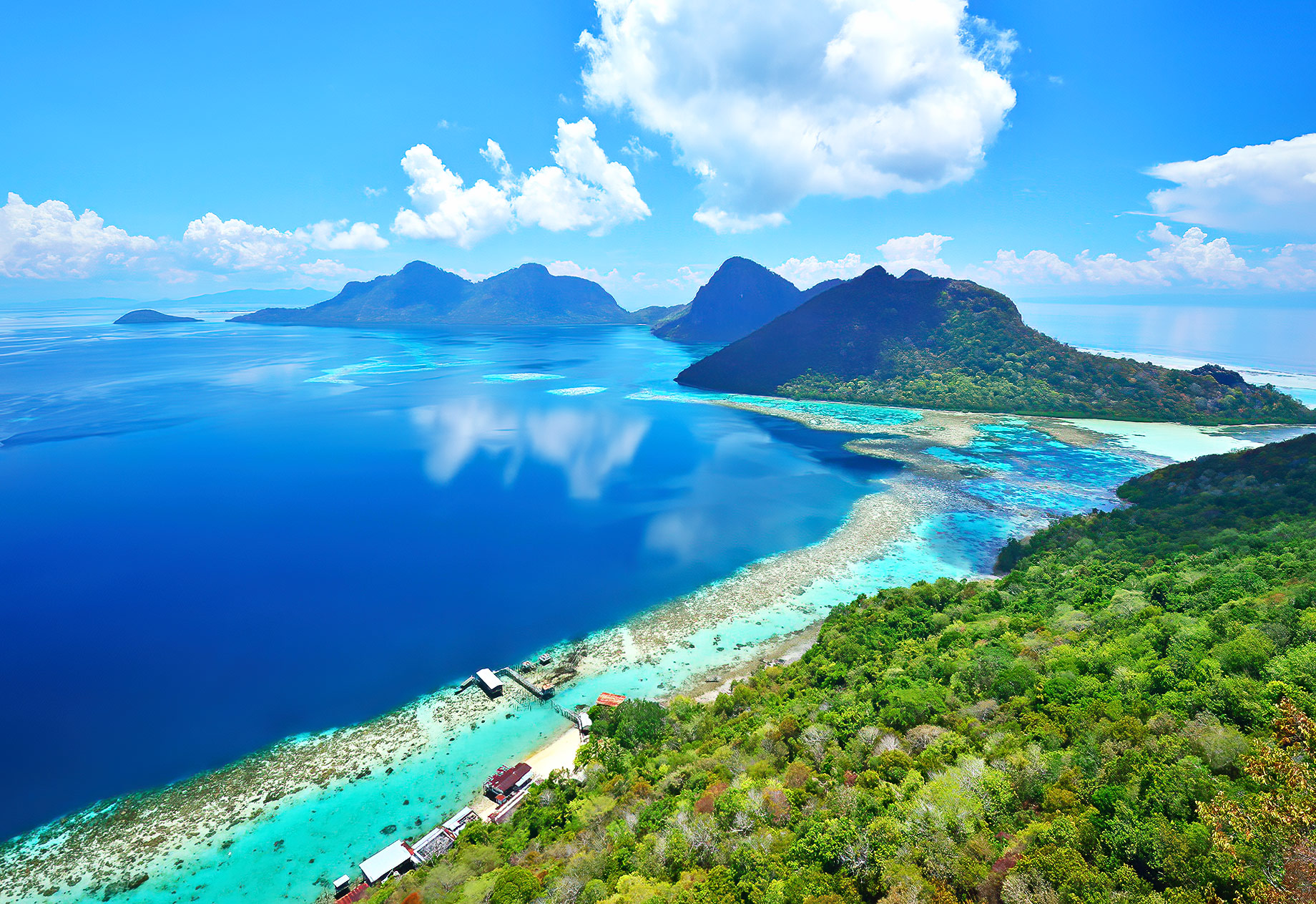 Aerial View of The Tropical Island of Bohey Dulang Near Siapdan Island, Sabah Borneo, Malaysia