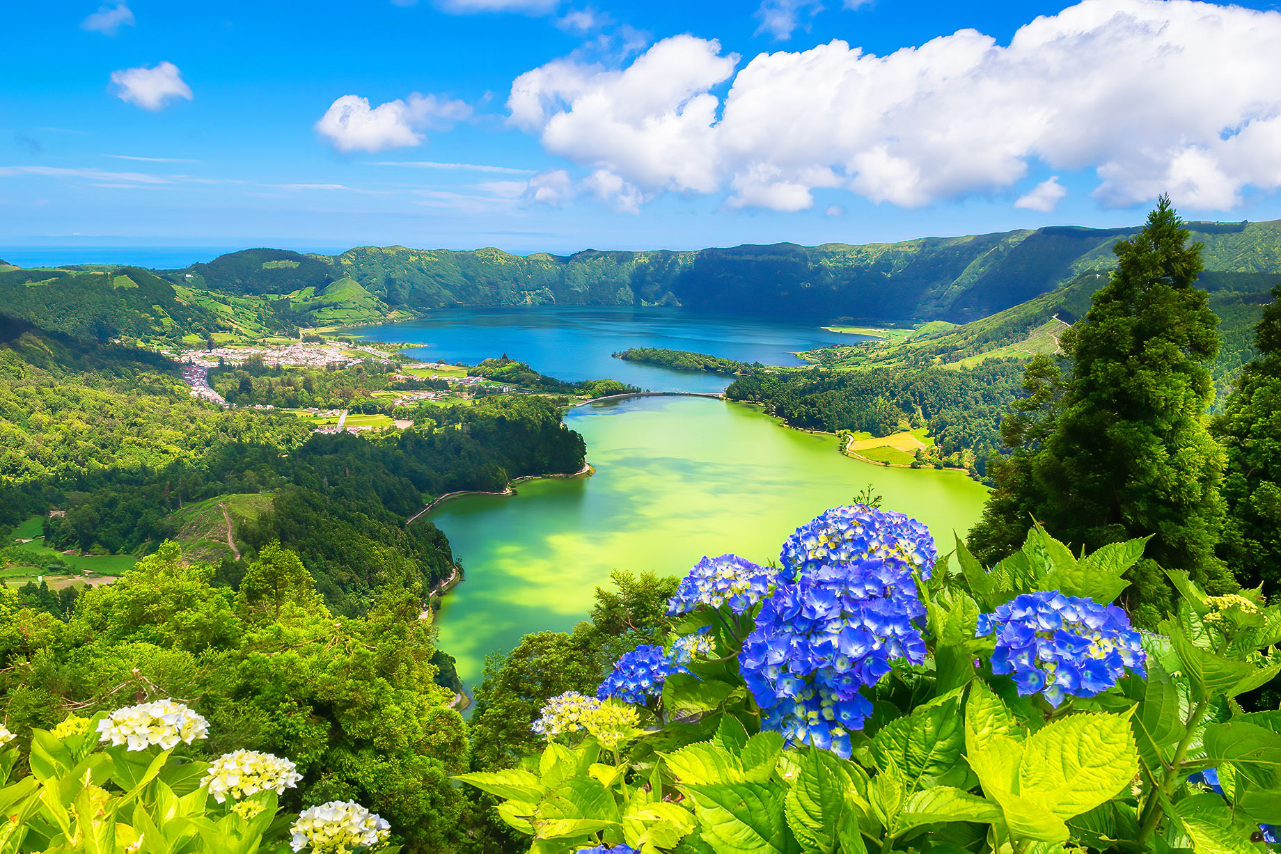Beautiful View of Seven Cities Lake "Lagoa das Sete Cidades" From Vista do Rei Viewpoint In Sao Miguel Island - Azores - Portugal