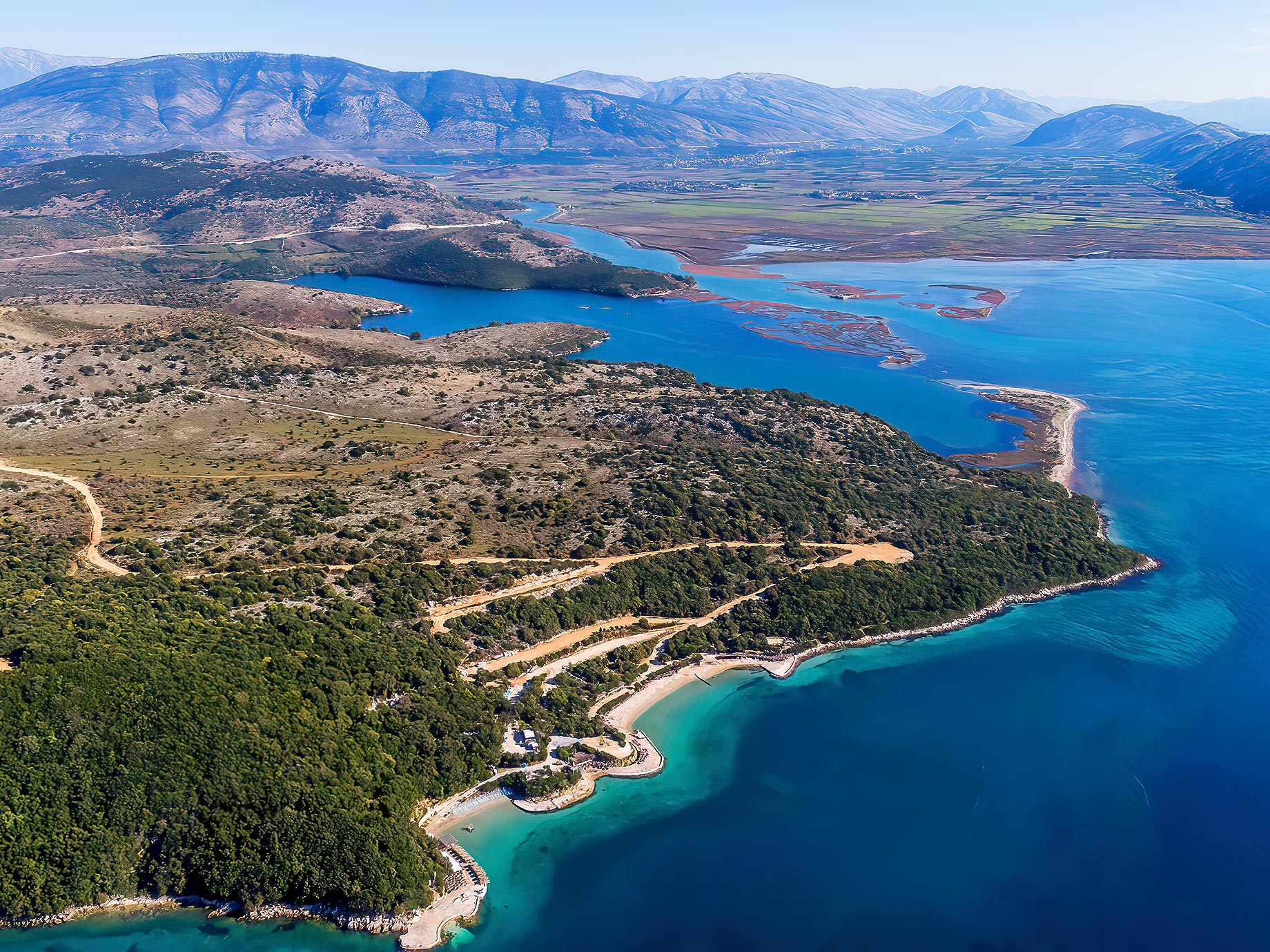 Beautiful Aerial View of Ksamil From Above Islands and Sea, Albanian Riviera 