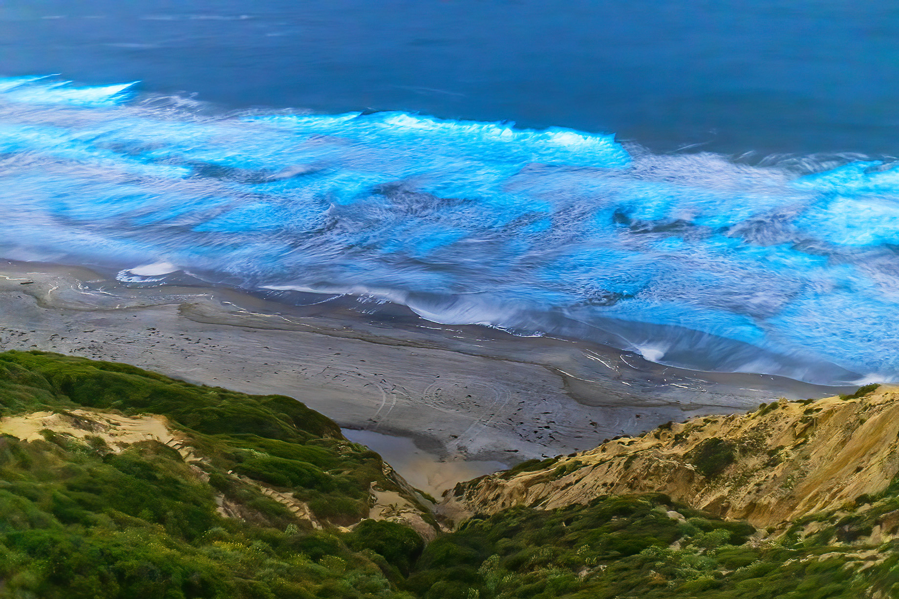 Cliffside View Of Blacks Beach, La Jolla, San Diego, California, USA