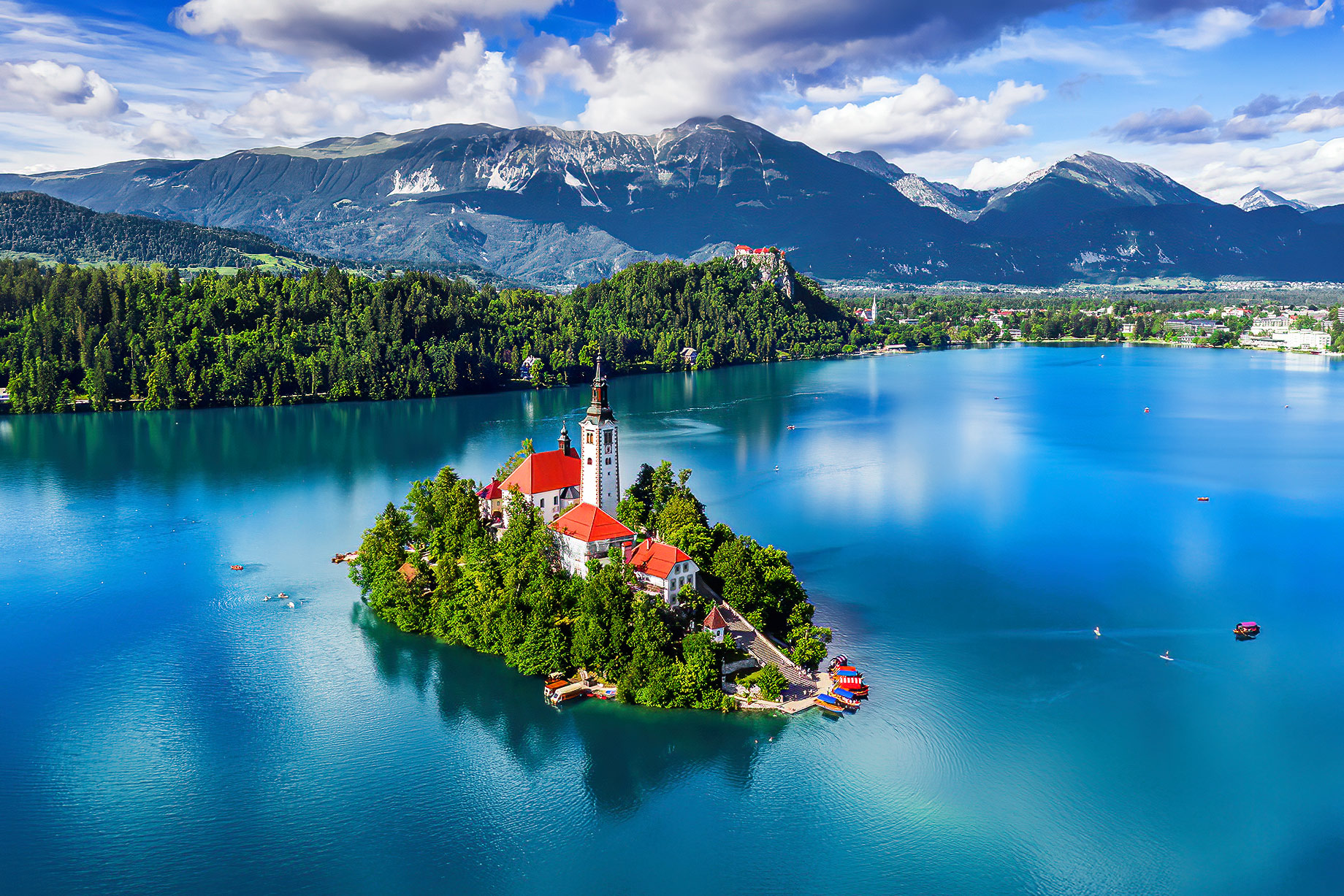 Lake Bled, Slovenia - Pilgrimage Church of The Assumption of Maria and Julian Alps