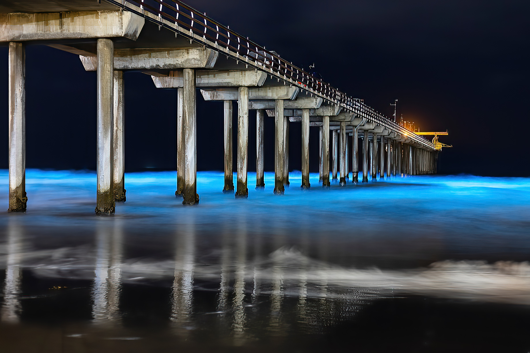 Scripps Pier With Bioluminescence, Scripps Beach, La Jolla, California, USA
