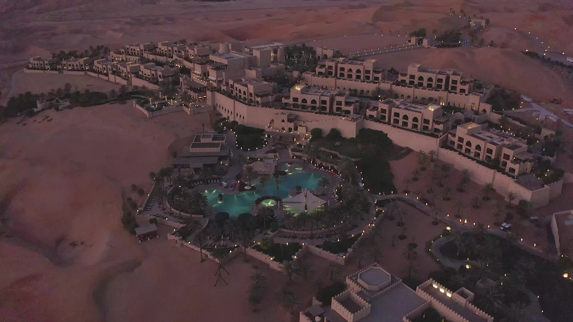 Qasr Al Sarab Desert Resort by Anantara - Abu Dhabi - United Arab Emirates - Resort Night View Aerial