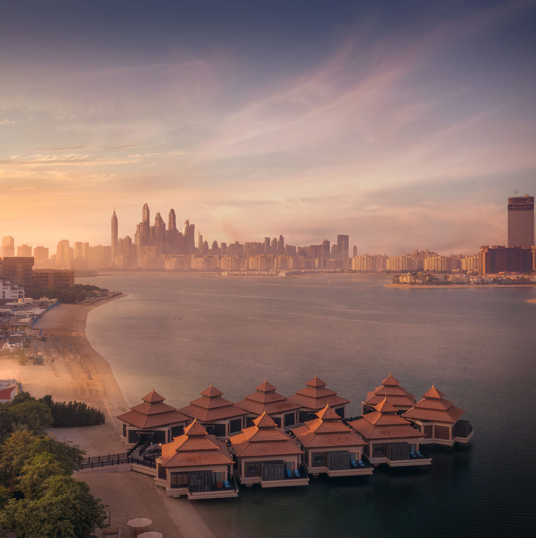 Anantara The Palm Dubai Resort – Dubai, UAE – Sunset Aerial View