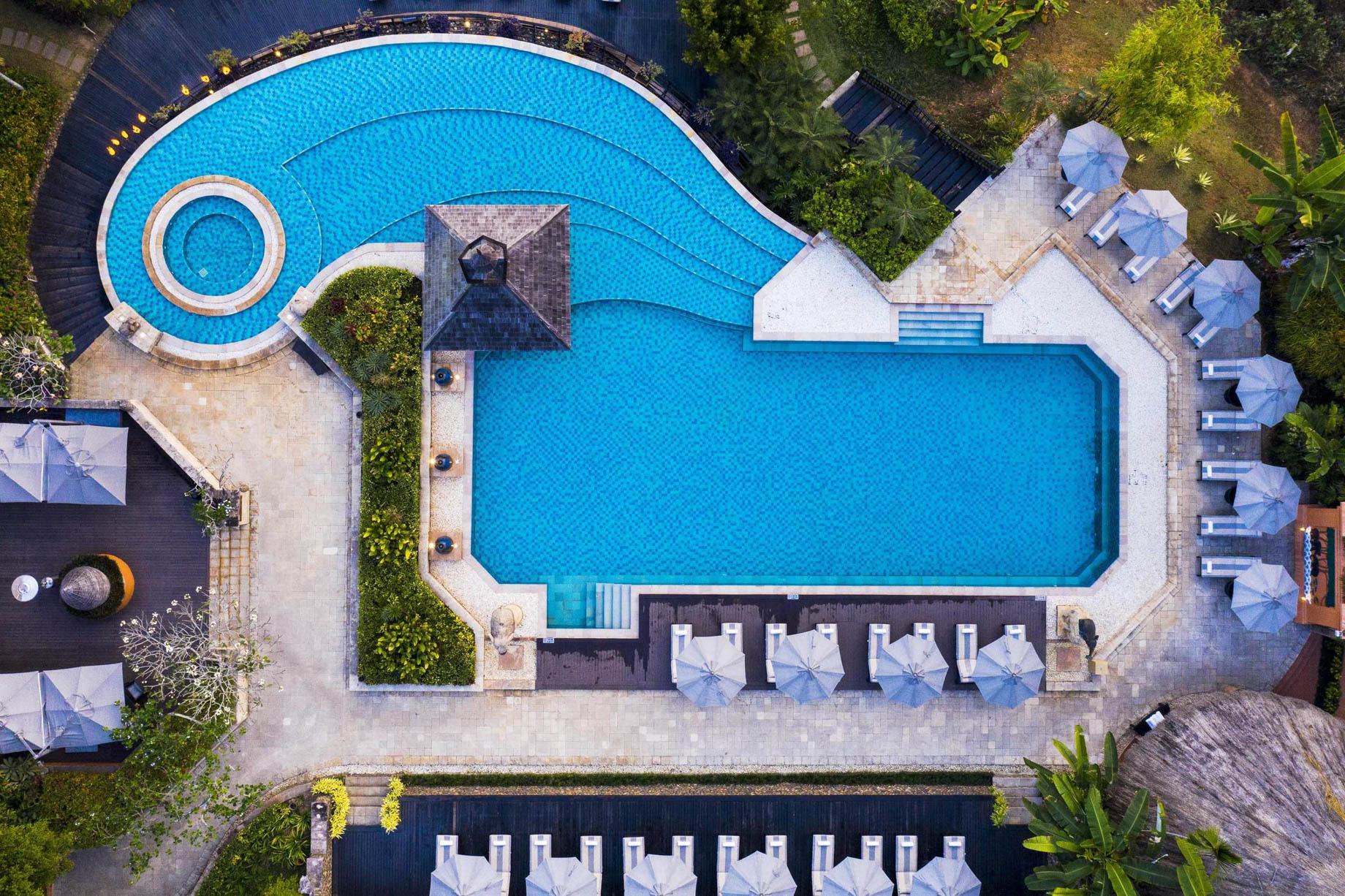 Anantara Golden Triangle Elephant Camp & Resort – Chiang Rai, Thailand – Pool Overhead Aerial View