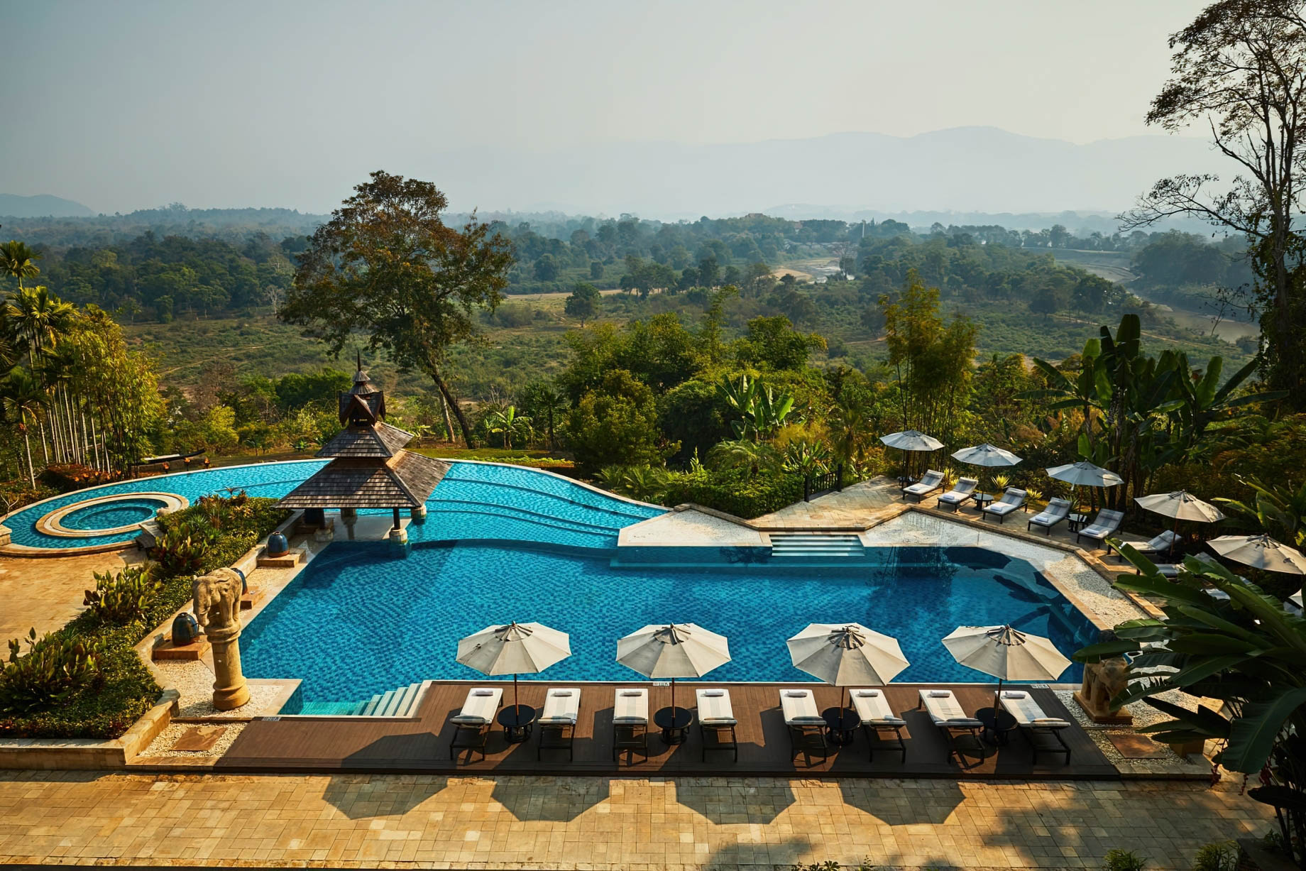 Anantara Golden Triangle Elephant Camp & Resort – Chiang Rai, Thailand – Pool Aerial View