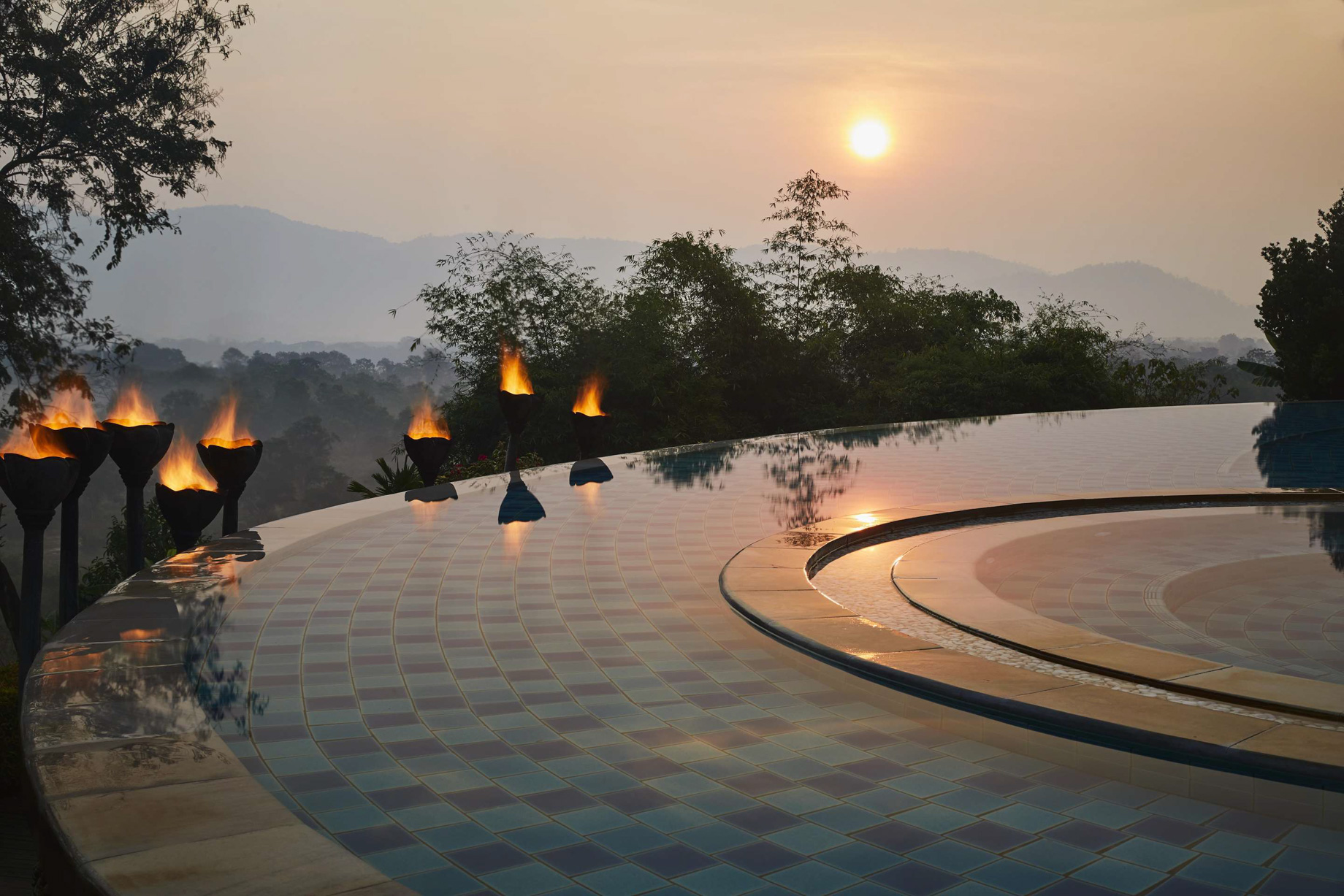 Anantara Golden Triangle Elephant Camp & Resort – Chiang Rai, Thailand – Pool Sunset