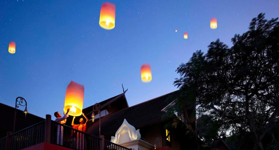 Anantara Golden Triangle Elephant Camp & Resort - Chiang Rai, Thailand - Releasing Flame Lit Thai Lanterns