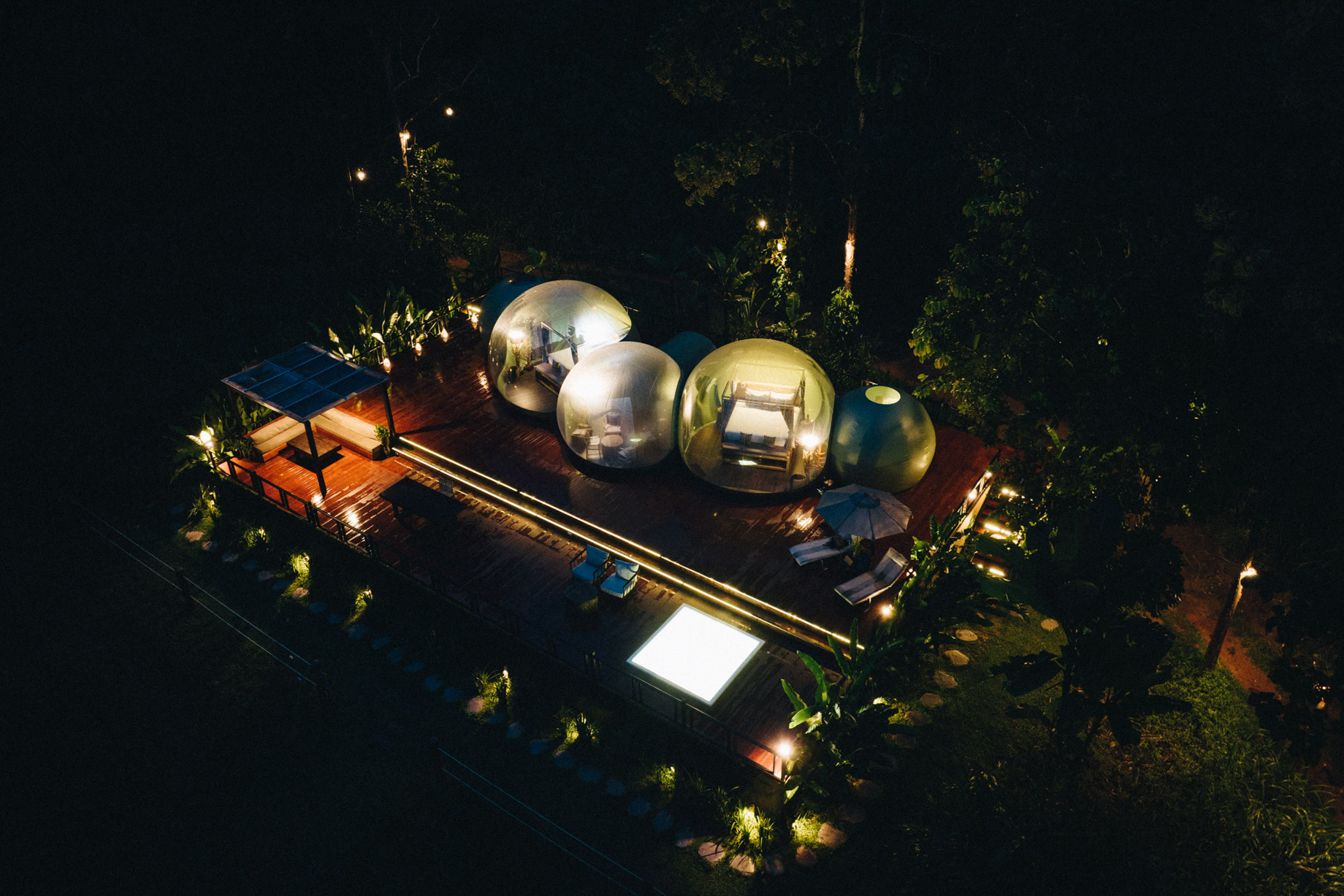 Anantara Golden Triangle Elephant Camp & Resort - Chiang Rai, Thailand - Jungle Bubble Night Aerial View